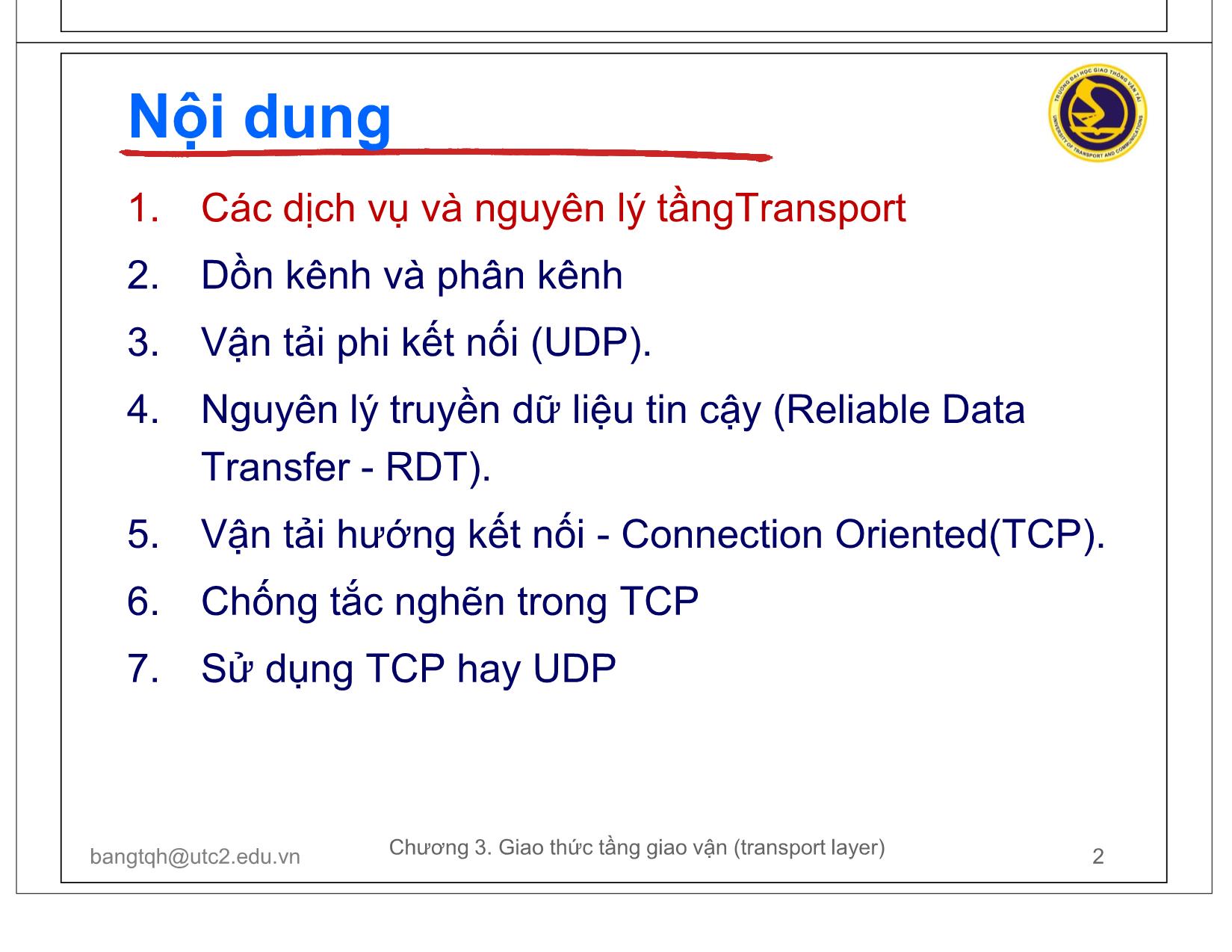 Bài giảng Mạng máy tính - Chương 3: Tầng giao vận trang 2