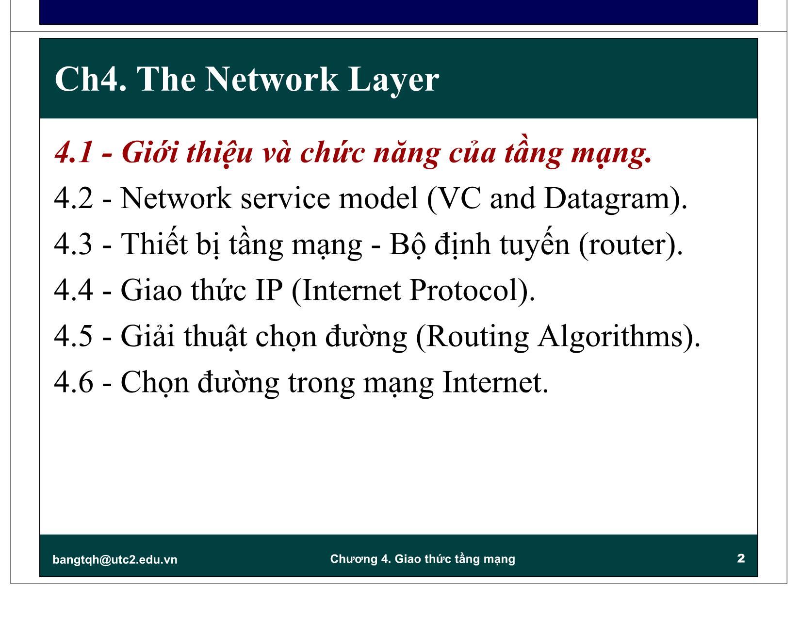 Bài giảng Mạng máy tính - Chương 4: Giao thức tầng mạng trang 2