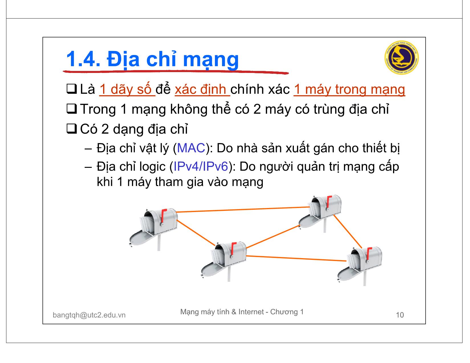 Bài giảng Mạng máy tính và Internet - Chương 1: Các khái niệm cơ bản trang 10