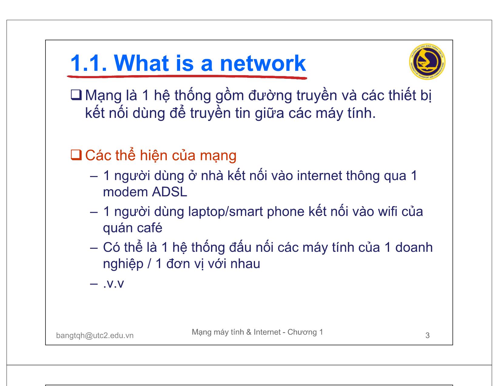 Bài giảng Mạng máy tính và Internet - Chương 1: Các khái niệm cơ bản trang 3