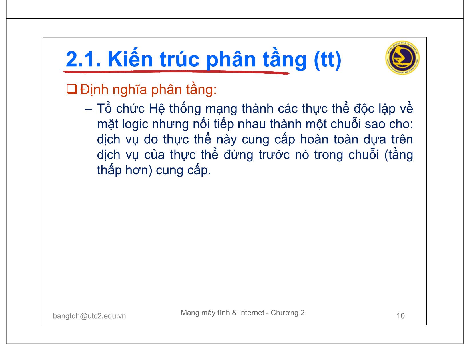 Bài giảng Mạng máy tính và Internet - Chương 2: Mô hình phân lớp trang 10