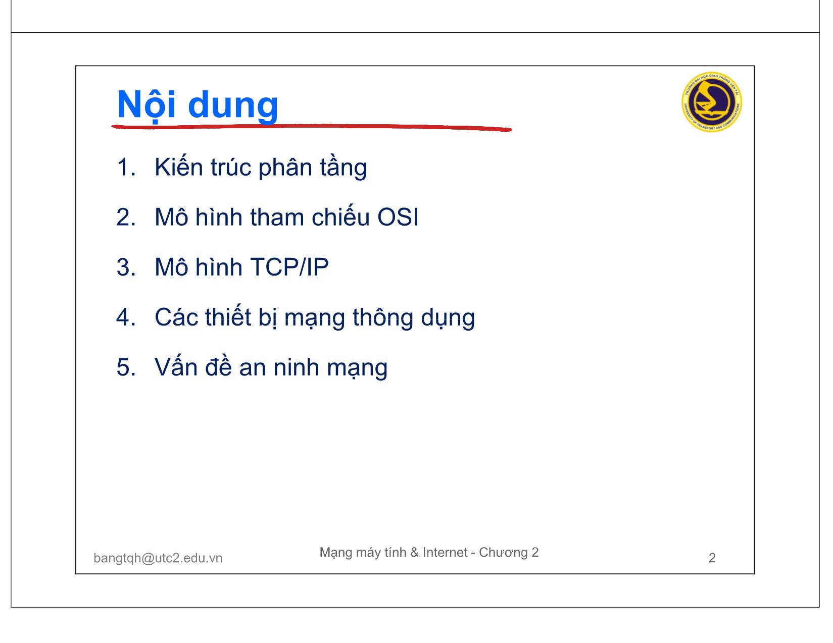 Bài giảng Mạng máy tính và Internet - Chương 2: Mô hình phân lớp trang 2