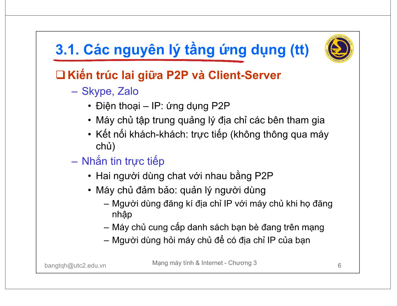 Bài giảng Mạng máy tính và Internet - Chương 3: Các giao thức tầng ứng dụng trang 6