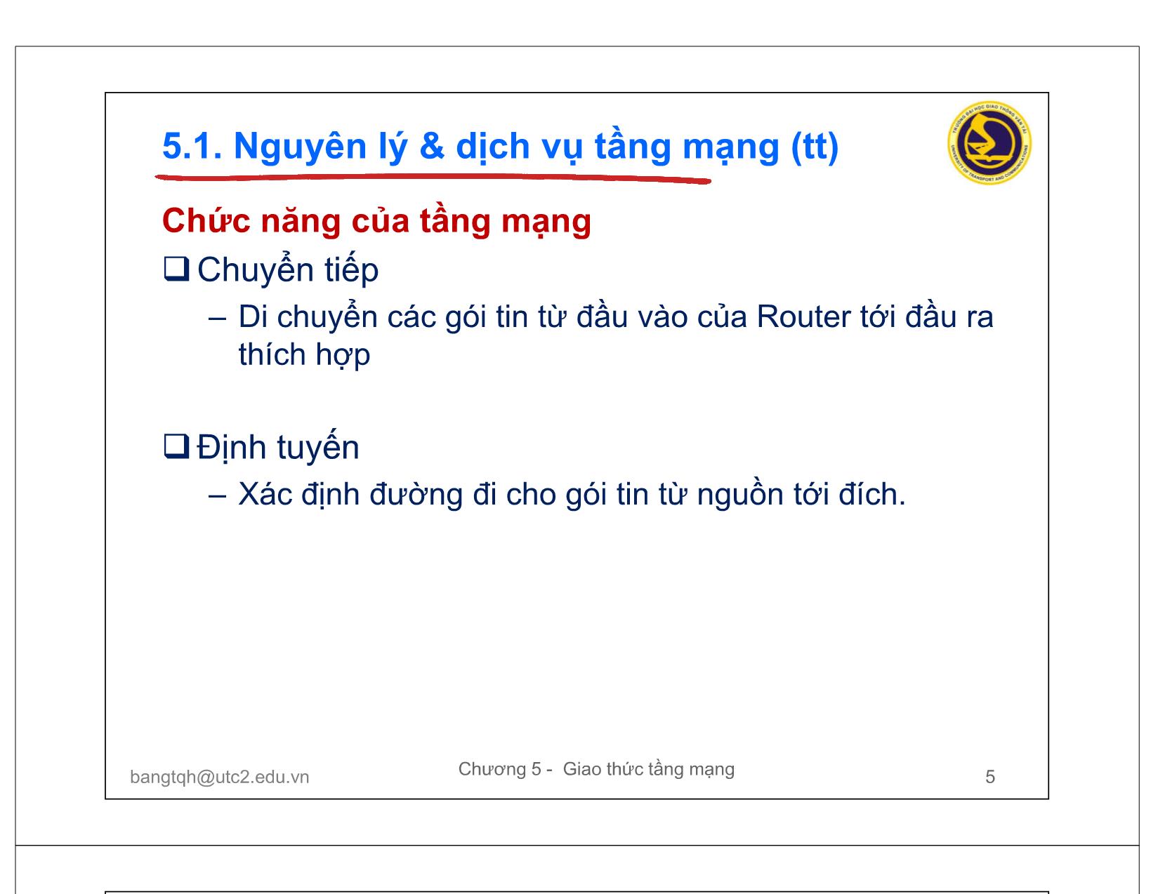 Bài giảng Mạng máy tính và Internet - Chương 5: Giao thức tầng network trang 5