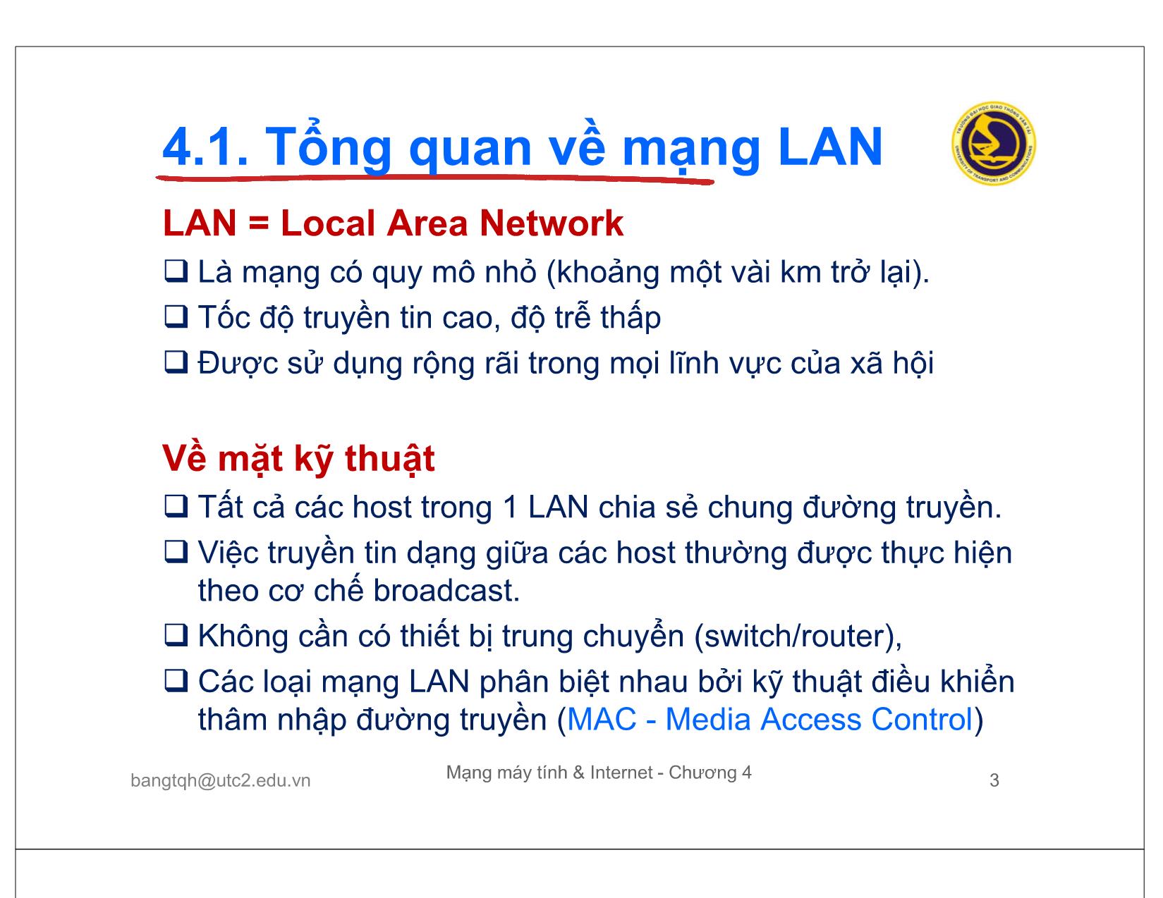 Bài giảng Mạng máy tính và Internet - Chương 4: Công nghệ mạng LAN trang 3