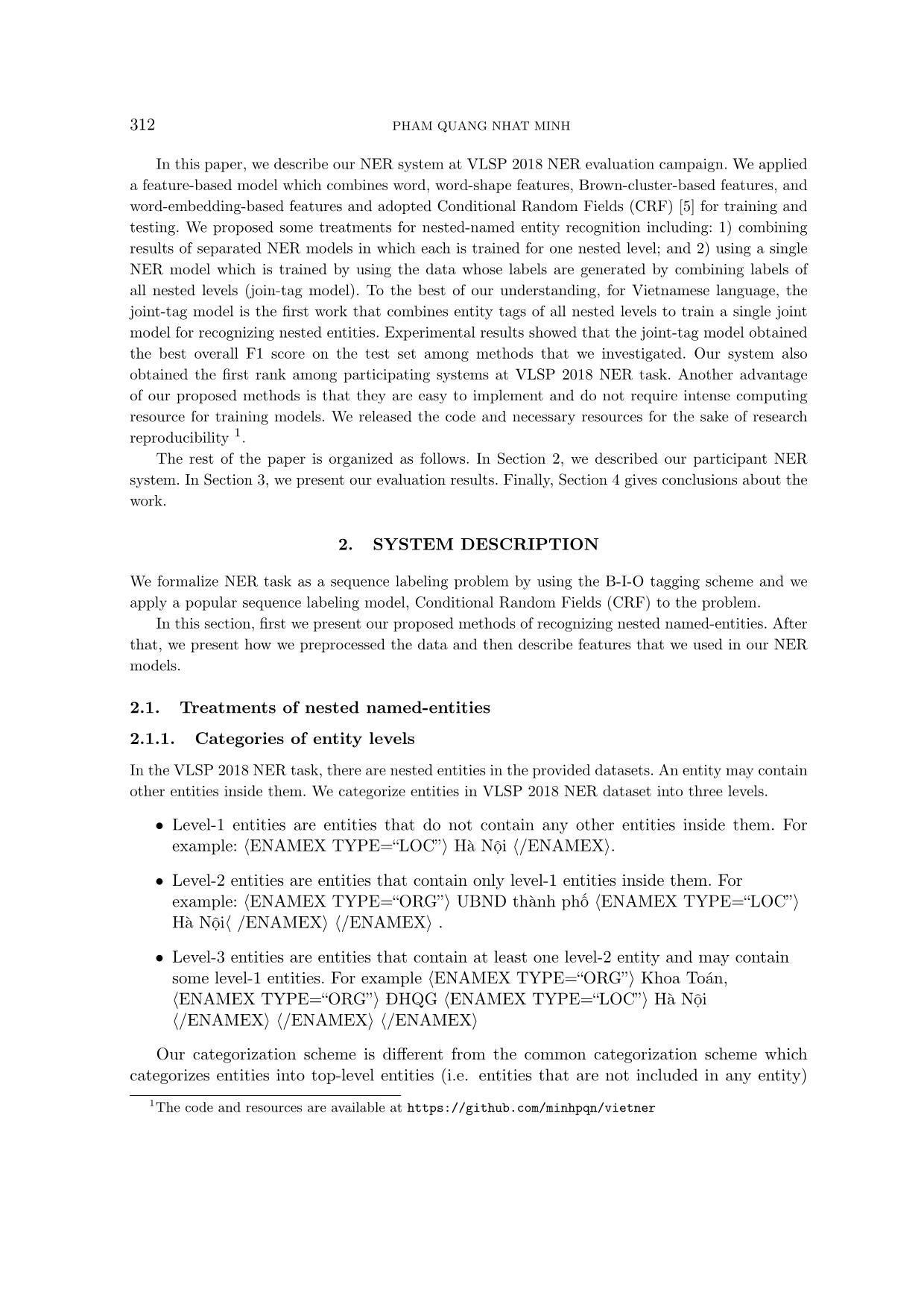 A feature - Based model for nested named-entity recognition at vlsp - 2018 ner evaluation campaign trang 2