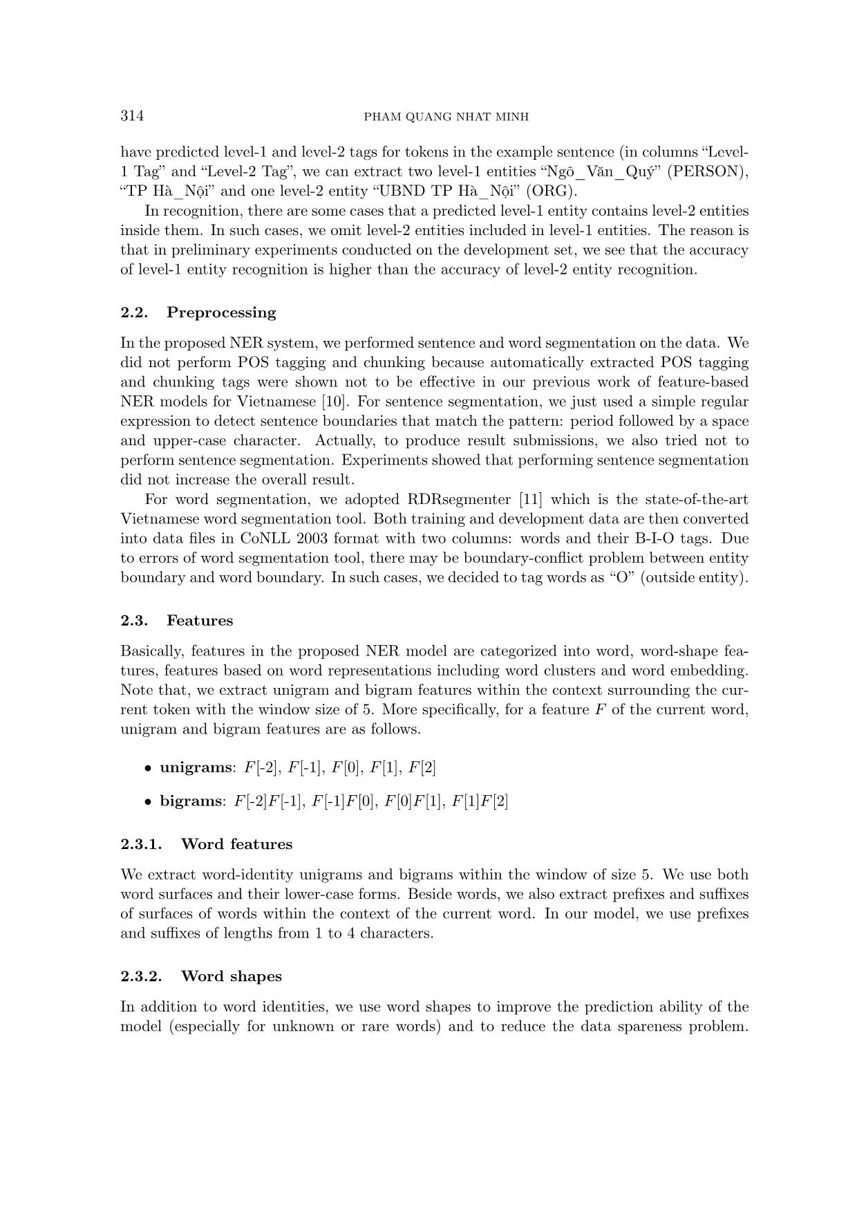 A feature - Based model for nested named-entity recognition at vlsp - 2018 ner evaluation campaign trang 4