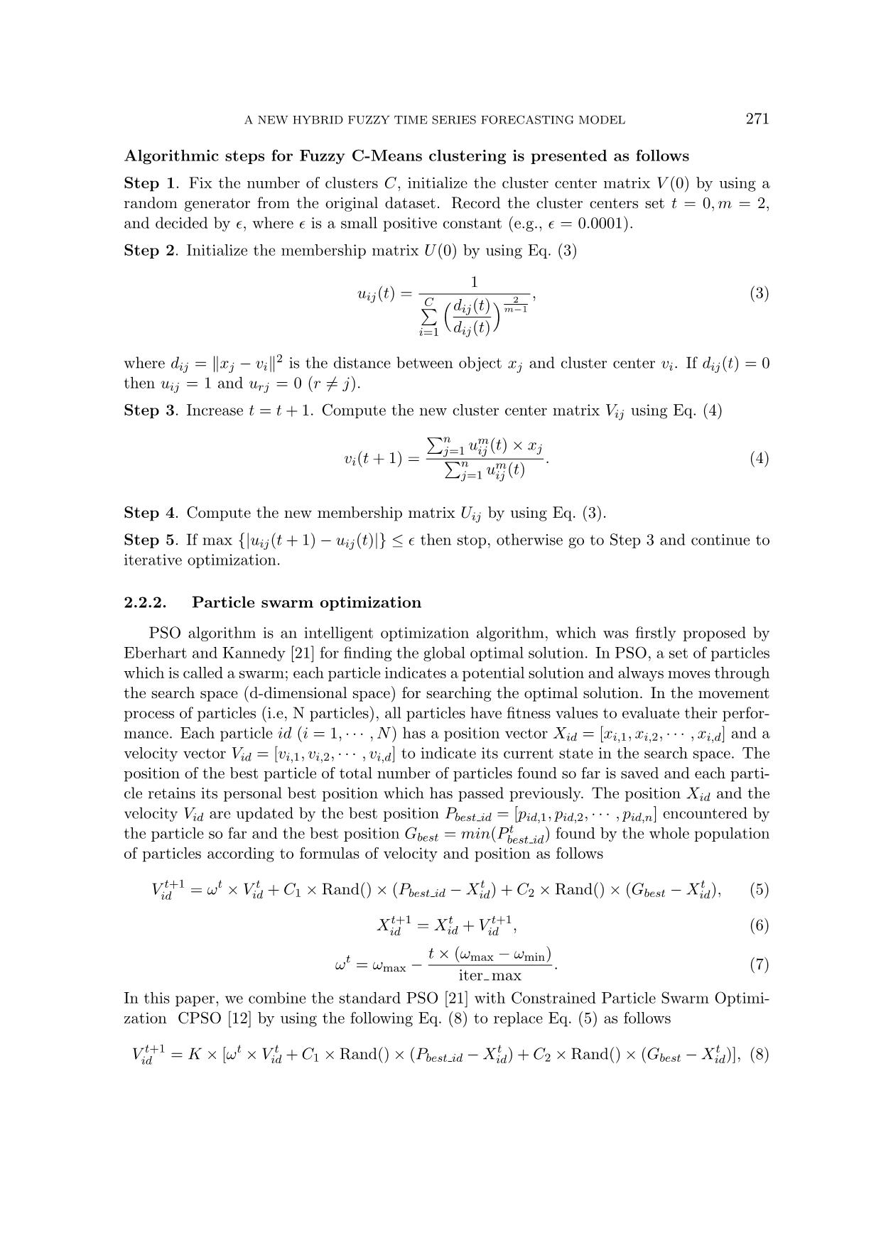 A new hybrid fuzzy time series forecasting model based on combing fuzzy C-Means clustering and particle swam optimization trang 5