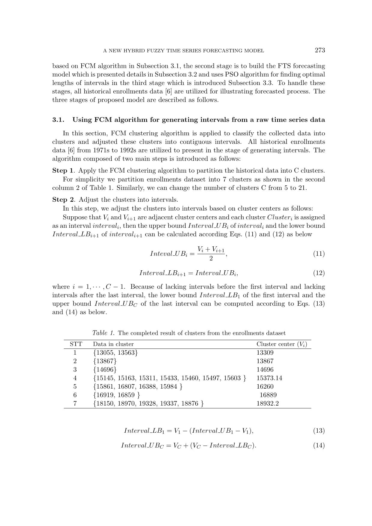 A new hybrid fuzzy time series forecasting model based on combing fuzzy C-Means clustering and particle swam optimization trang 7