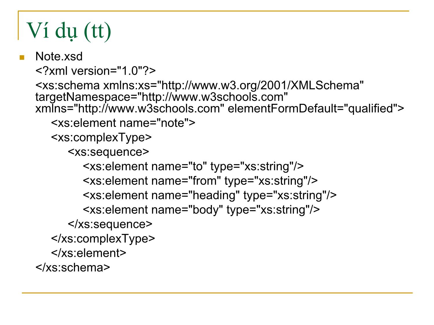 Bài giảng Công nghệ XML và WEB ngữ nghĩa - Bài 2: Lược đồ XML - Trần Nguyên Ngọc trang 8