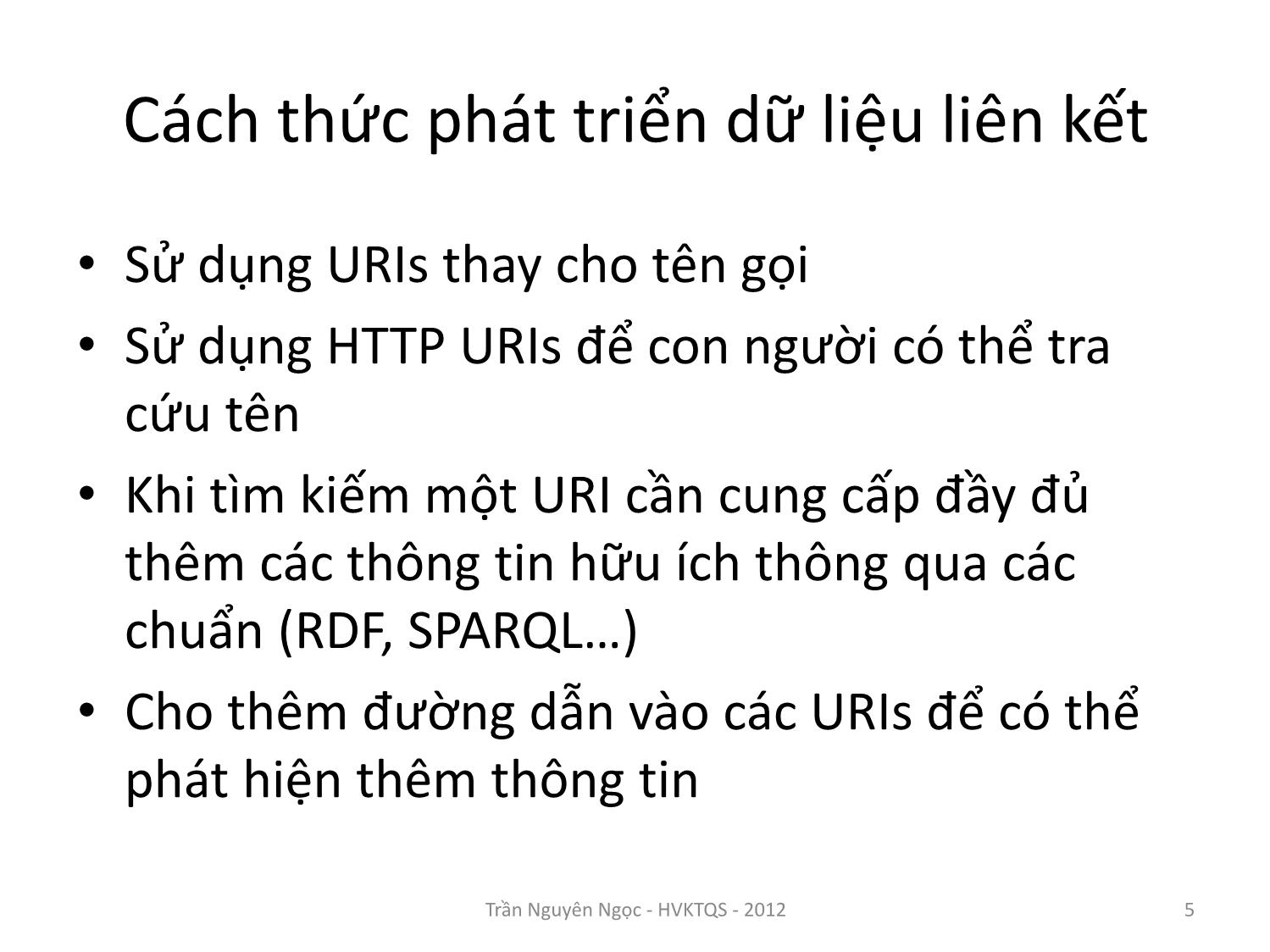 Bài giảng Công nghệ XML và WEB ngữ nghĩa - Bài 7: Khung mô tả dữ liệu RDF - Trần Nguyên Ngọc trang 5