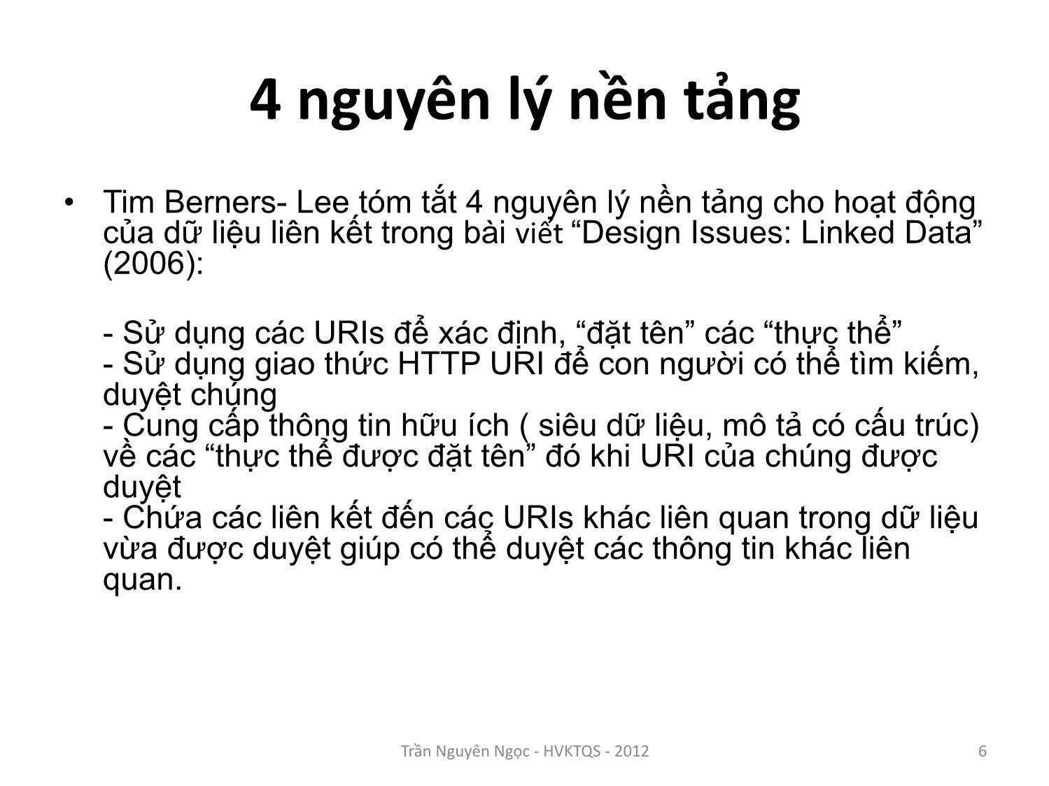 Bài giảng Công nghệ XML và WEB ngữ nghĩa - Bài 7: Khung mô tả dữ liệu RDF - Trần Nguyên Ngọc trang 6