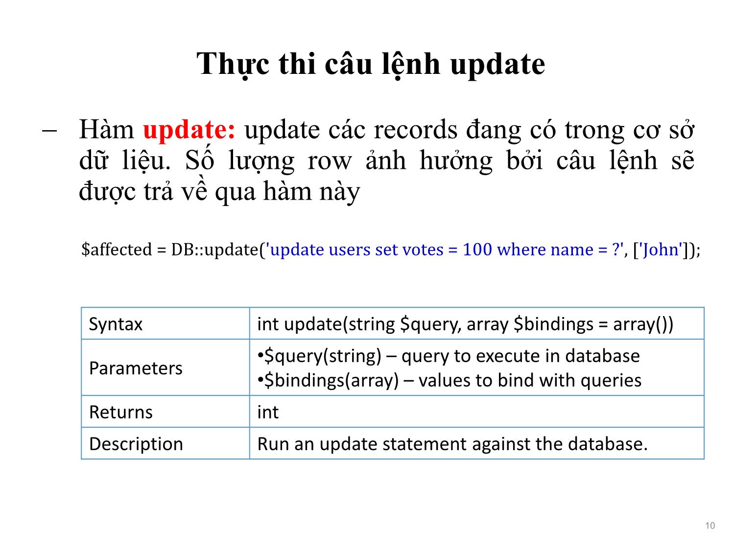 Bài giảng Phát triển phần mềm nguồn mở - Bài 11: Database, Migrations and Seeding (Tiếp theo) - Nguyễn Hữu Thể trang 10