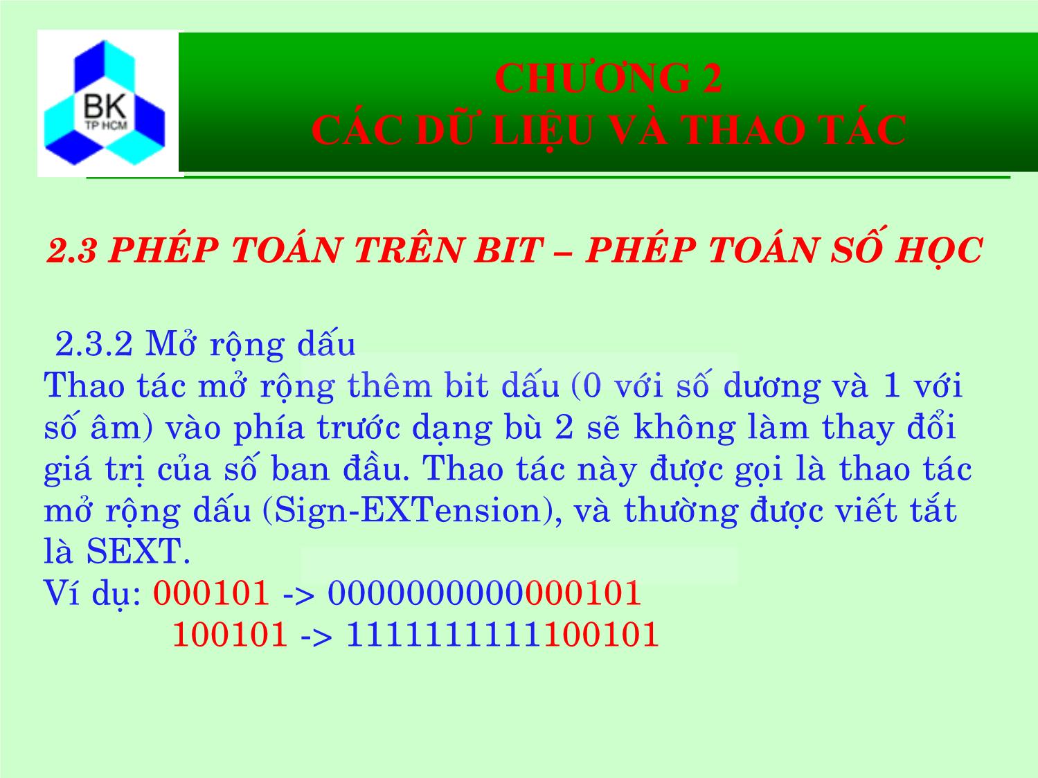 Bài giảng Hệ thống máy tính và ngôn ngữ C - Chương 2: Các kiểu dữ liệu và thao tác trang 10