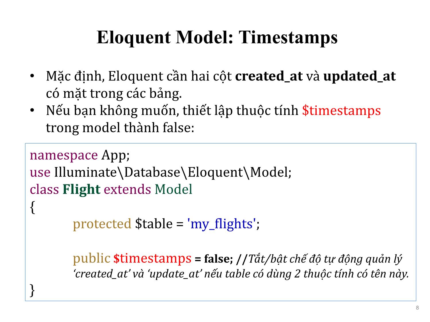 Bài giảng Phát triển phần mềm nguồn mở - Bài 13: Eloquent ORM (Tiếp theo) - Nguyễn Hữu Thể trang 8