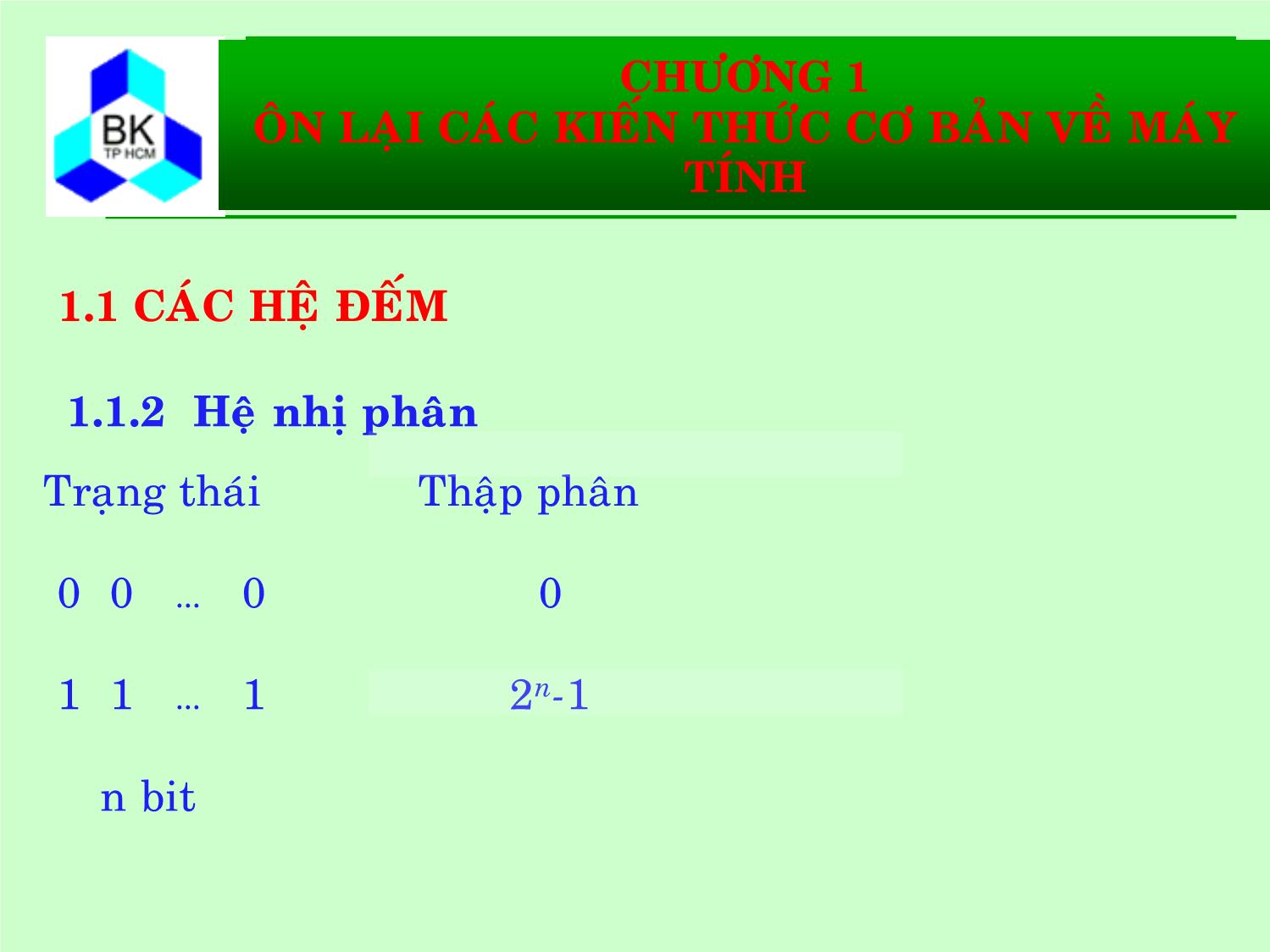 Bài giảng Hệ thống máy tính và ngôn ngữ C - Chương 1: Ôn lại các kiến thức cơ bản về máy tính trang 9