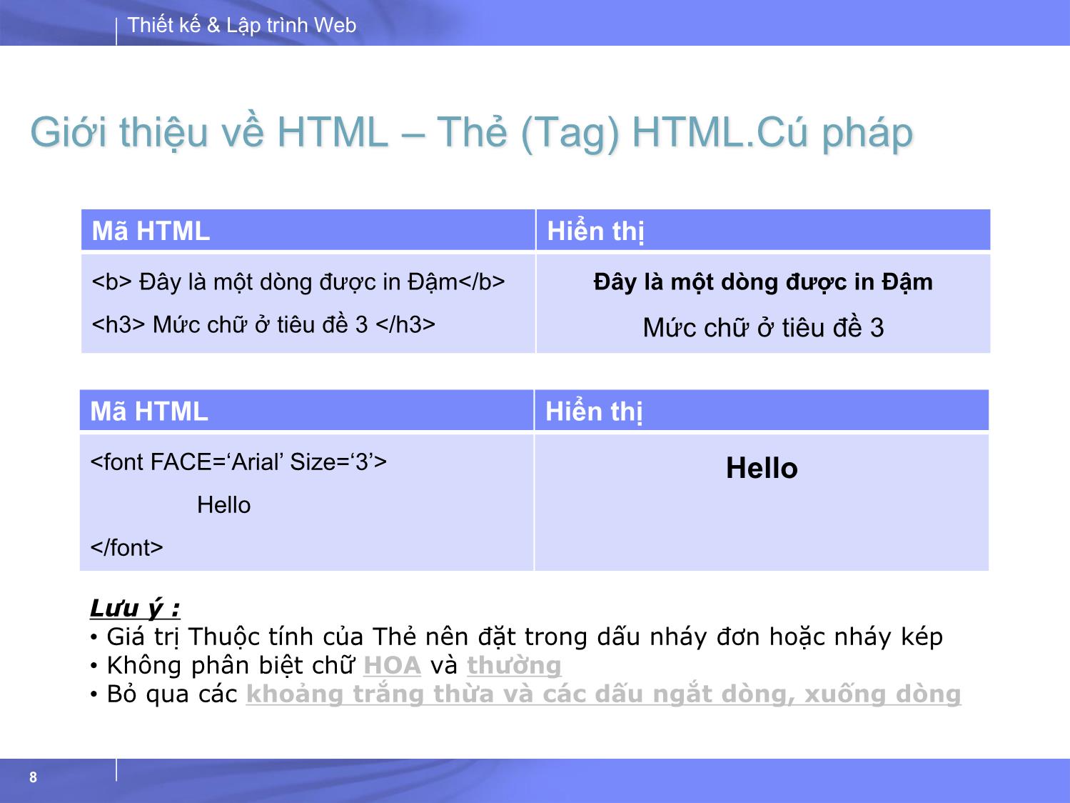 Bài giảng Thiết kế và lập trình Web - Bài 2: HTML căn bản trang 8