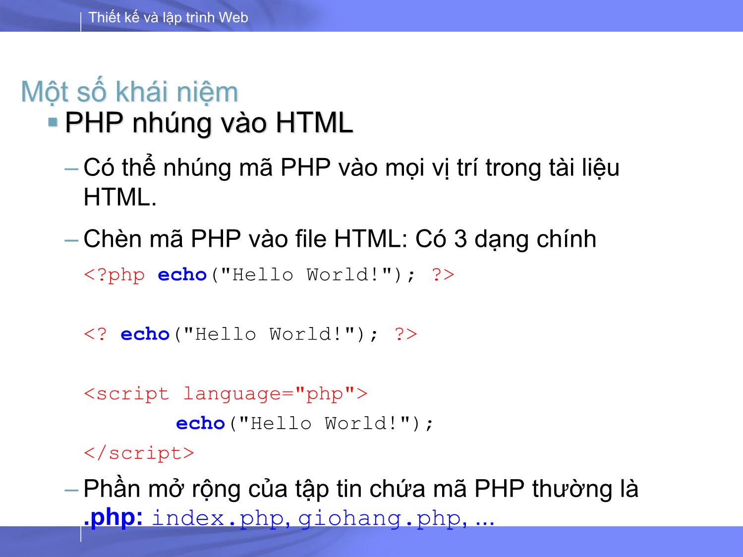 Bài giảng Thiết kế và lập trình Web - Bài 5: PHP cơ bản trang 6