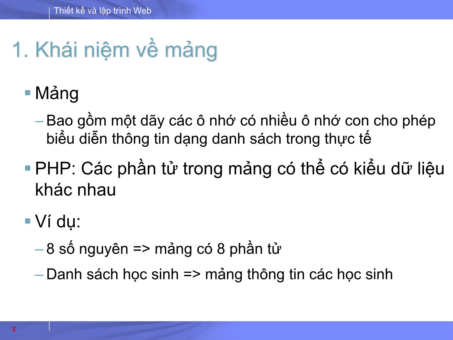 Bài giảng Thiết kế và lập trình Web - Bài 6: Thao tác trên mảng trang 2