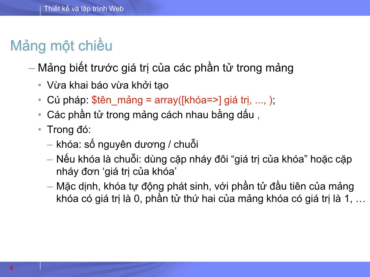 Bài giảng Thiết kế và lập trình Web - Bài 6: Thao tác trên mảng trang 6