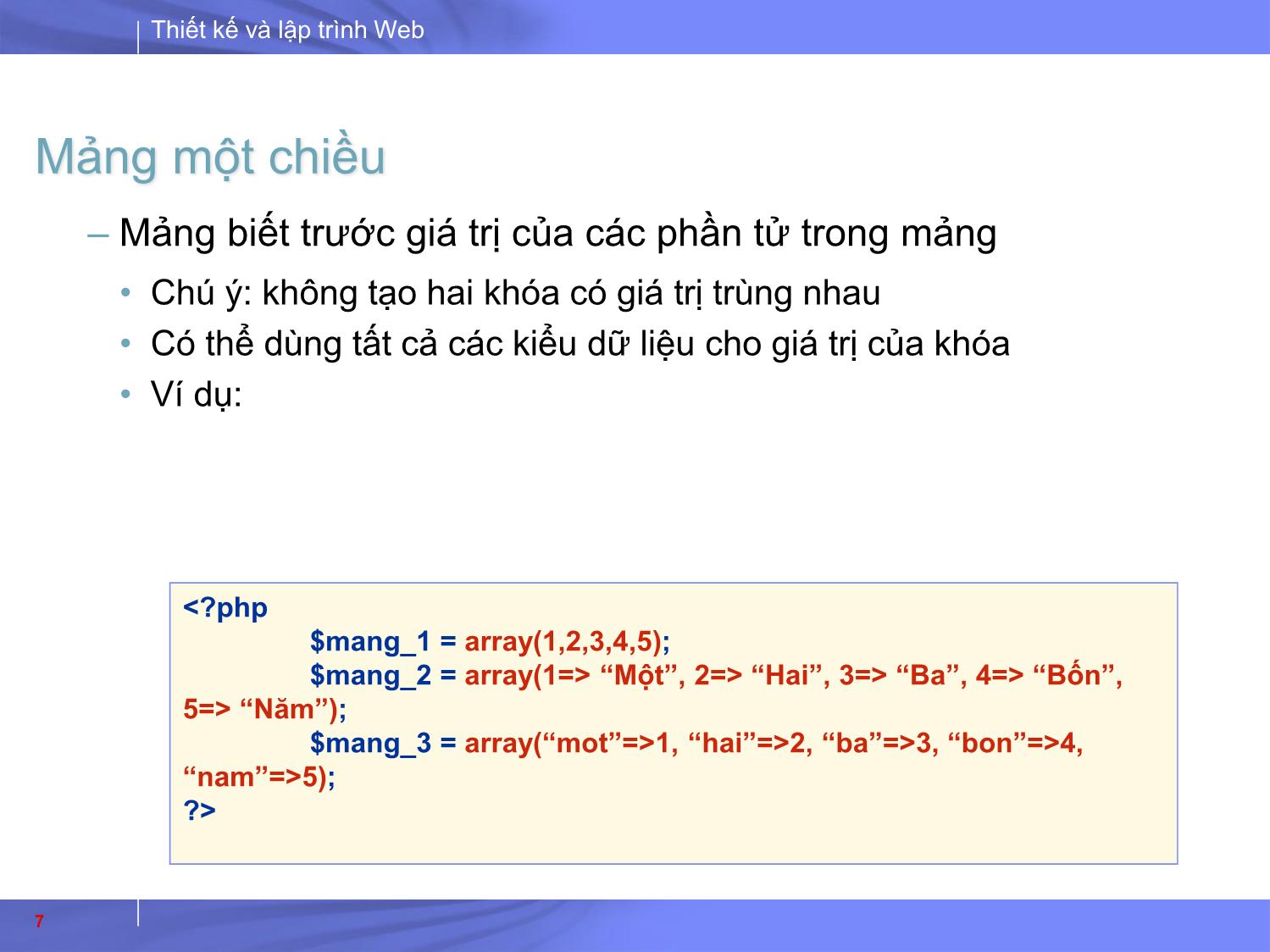 Bài giảng Thiết kế và lập trình Web - Bài 6: Thao tác trên mảng trang 7