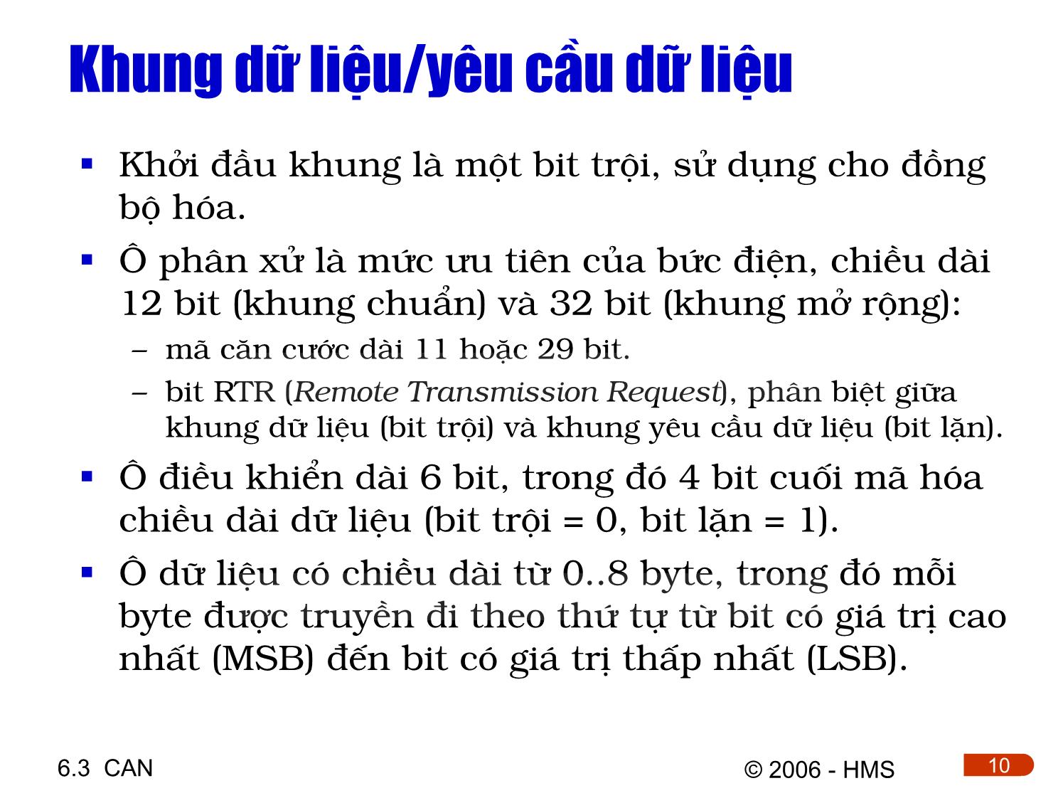 Bài giảng Hệ thống thông tin công nghiệp - Chương 6.3: CAN trang 10