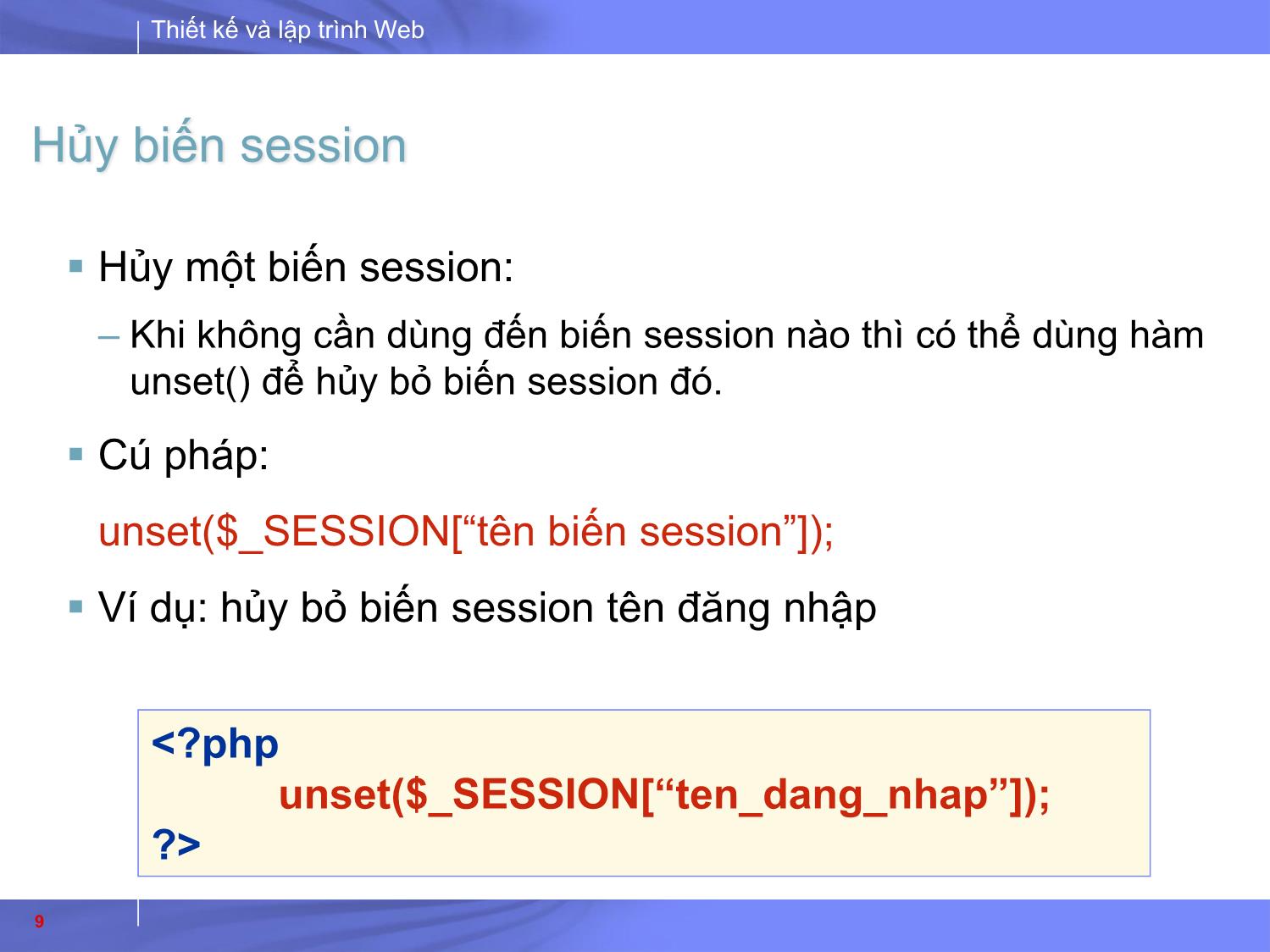 Bài giảng Thiết kế và lập trình Web - Bài 7: PHP nâng cao trang 9