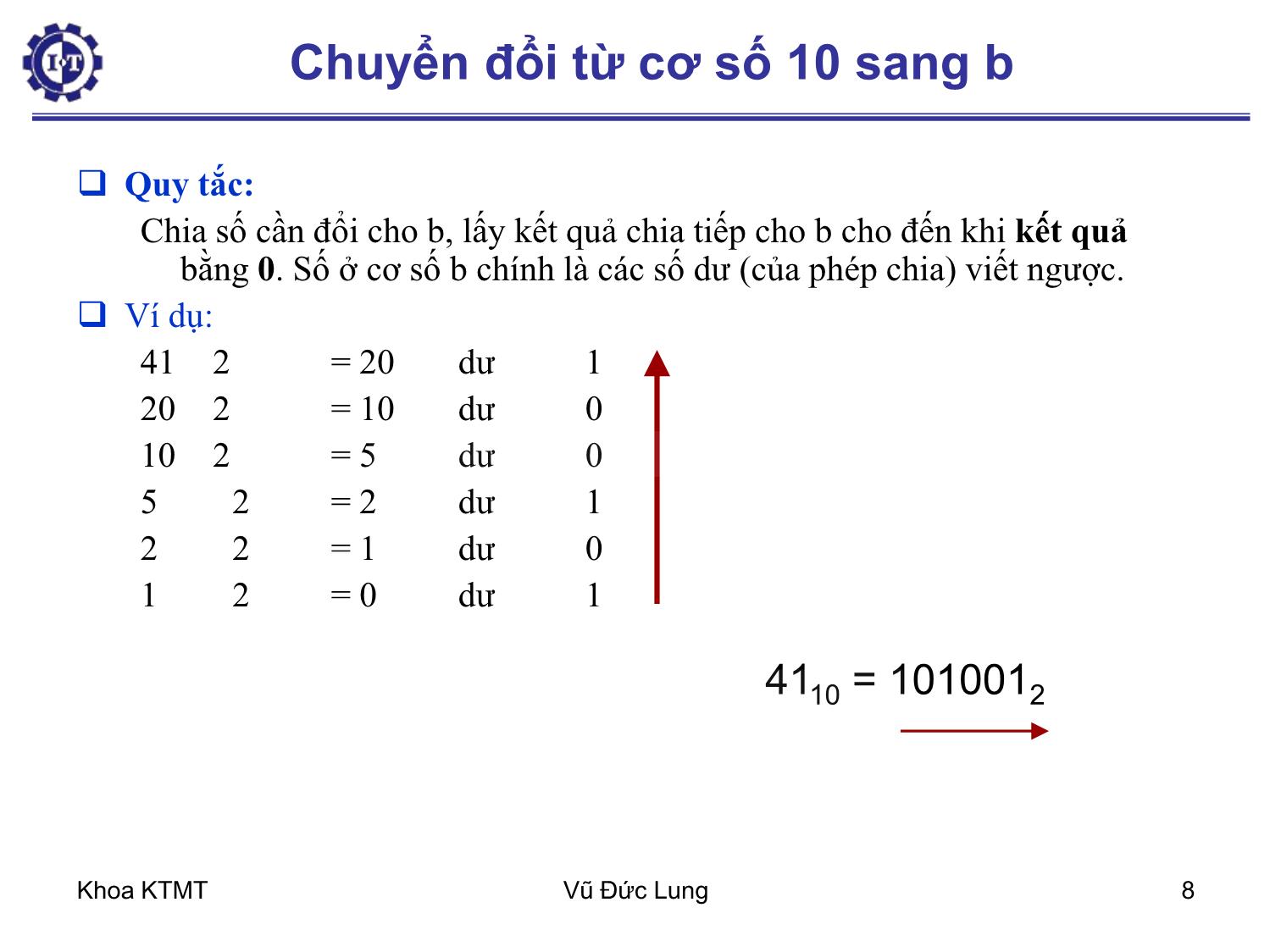 Bài giảng Kiến trúc máy tính 1 - Chương 3: Biểu diễn dữ liệu - Vũ Đức Lung trang 8