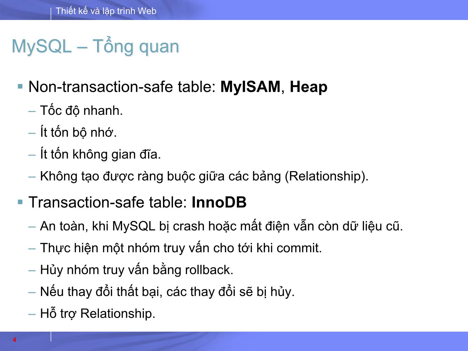 Bài giảng Thiết kế và lập trình Web - Bài 8: PHP. MySQ trang 4