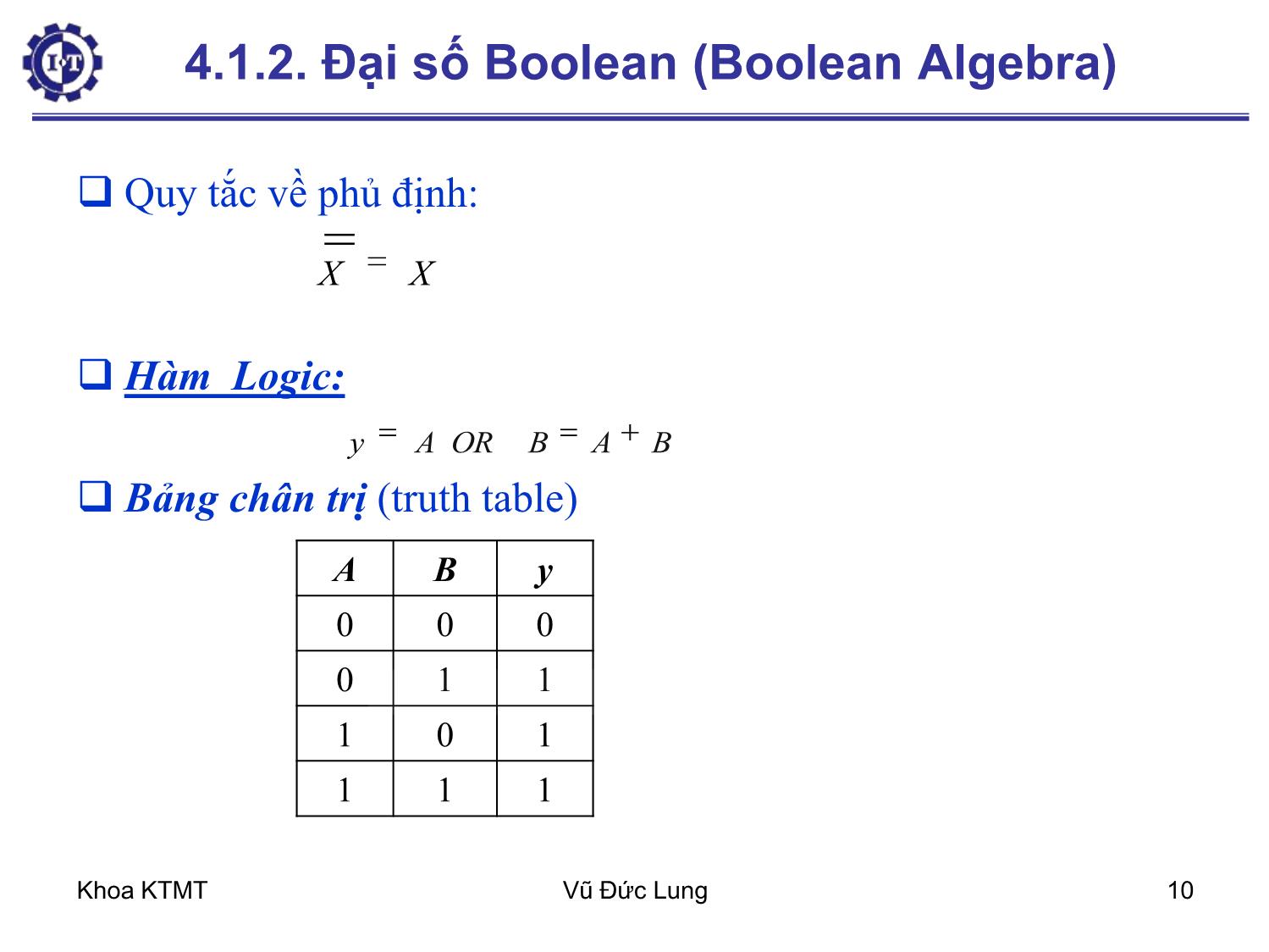 Bài giảng Kiến trúc máy tính 1 - Chương 4: Mạch logic số - Vũ Đức Lung trang 10