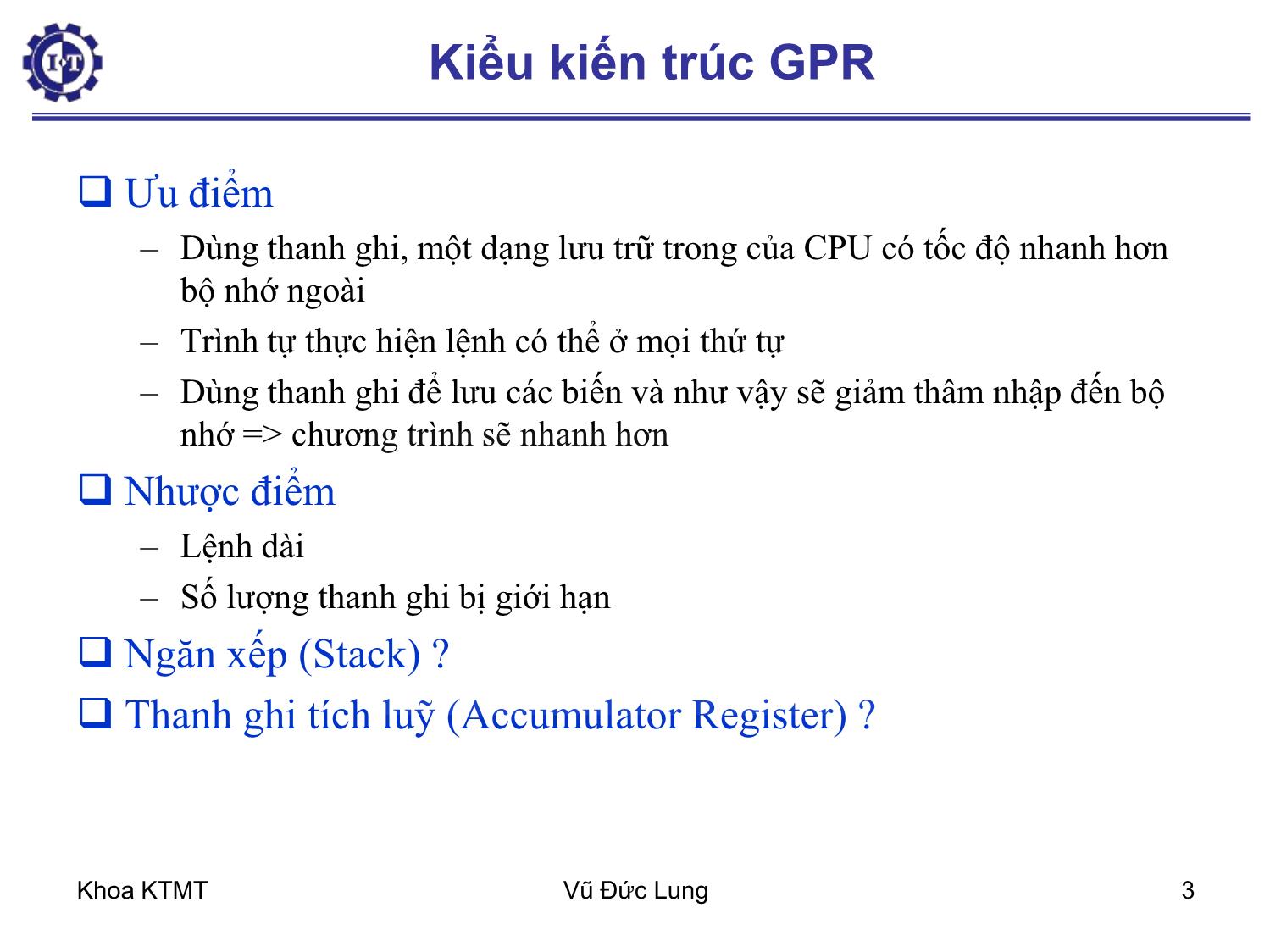 Bài giảng Kiến trúc máy tính 1 - Chương 6: Kiến trúc bộ lệnh - Vũ Đức Lung trang 3