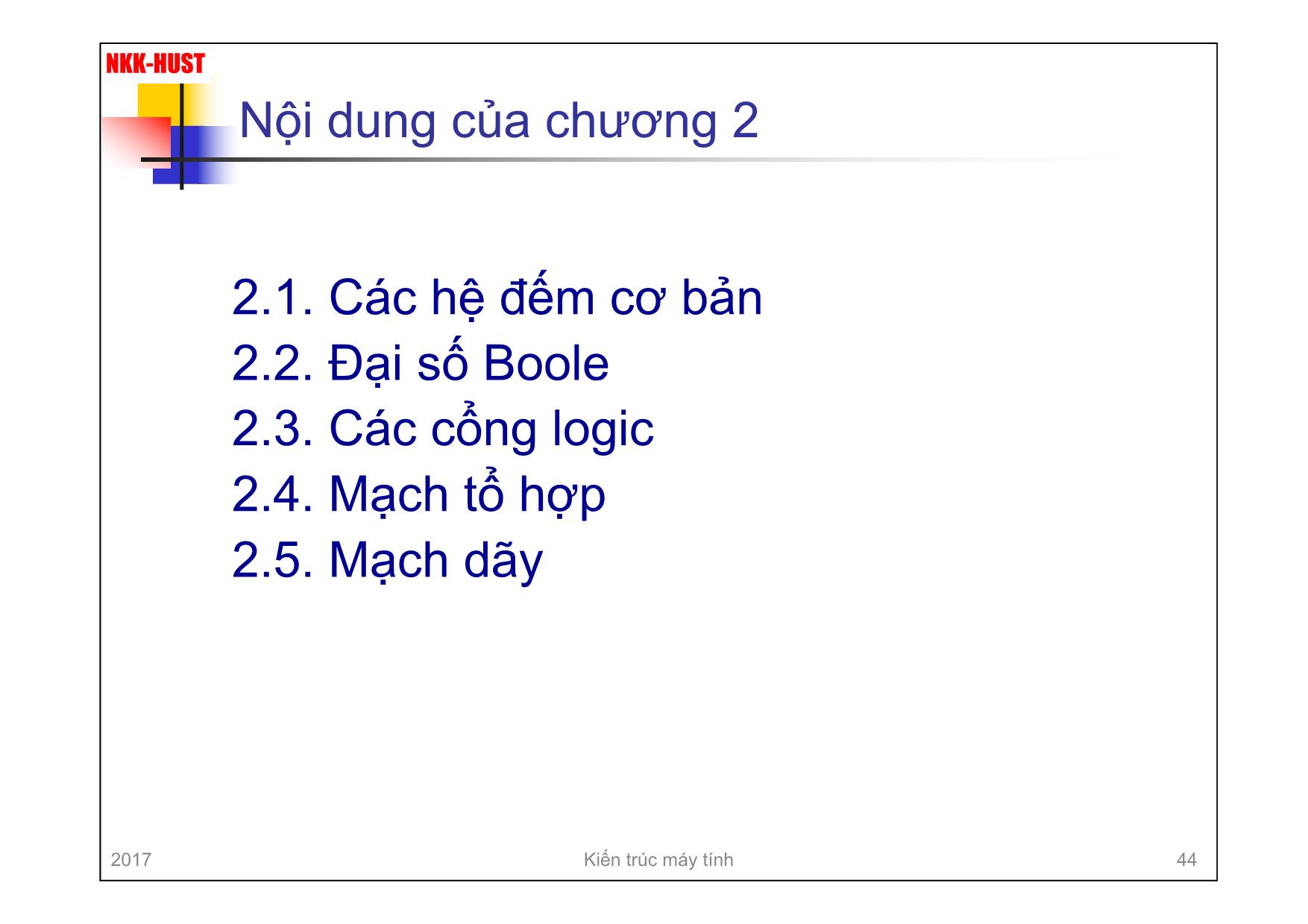 Bài giảng Kiến trúc máy tính - Chương 2: Cơ bản về logic số - Nguyễn Kim Khánh trang 3