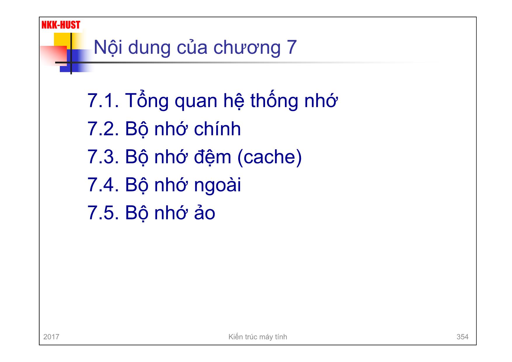 Bài giảng Kiến trúc máy tính - Chương 7: Bộ nhớ máy tính - Nguyễn Kim Khánh trang 3