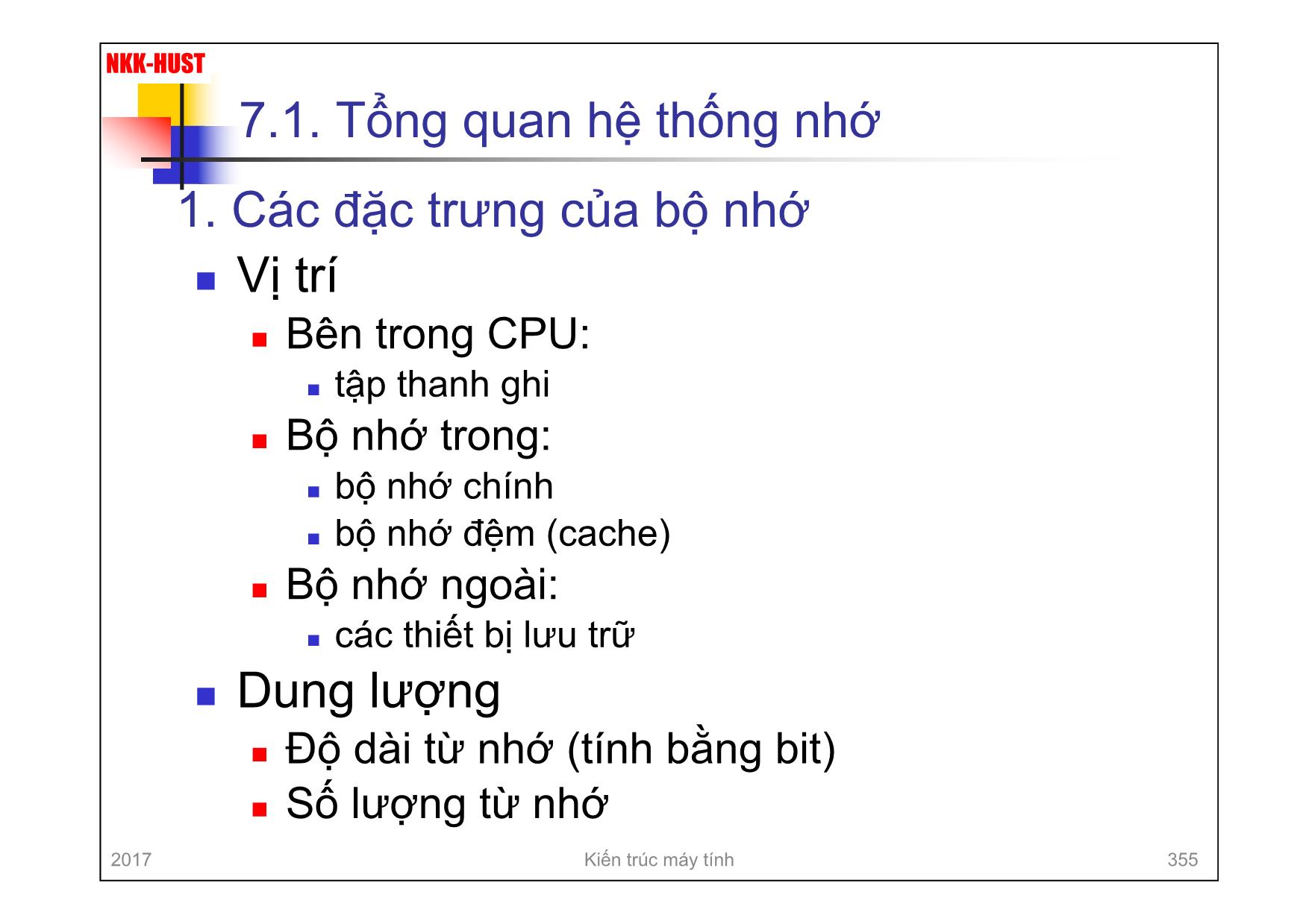 Bài giảng Kiến trúc máy tính - Chương 7: Bộ nhớ máy tính - Nguyễn Kim Khánh trang 4