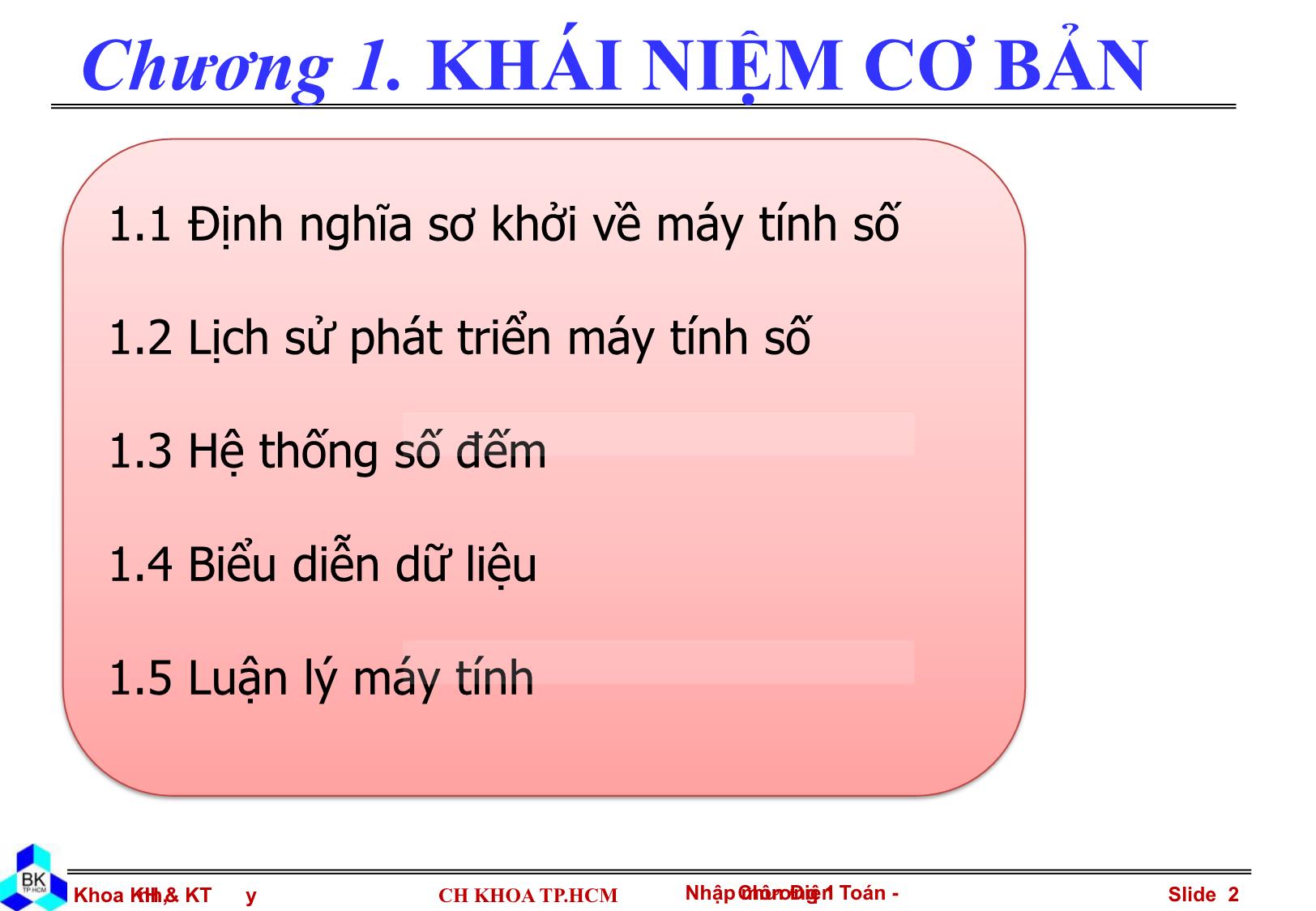 Bài giảng Nhập môn điện toán - Chương I: Khái niệm cơ bản trang 2