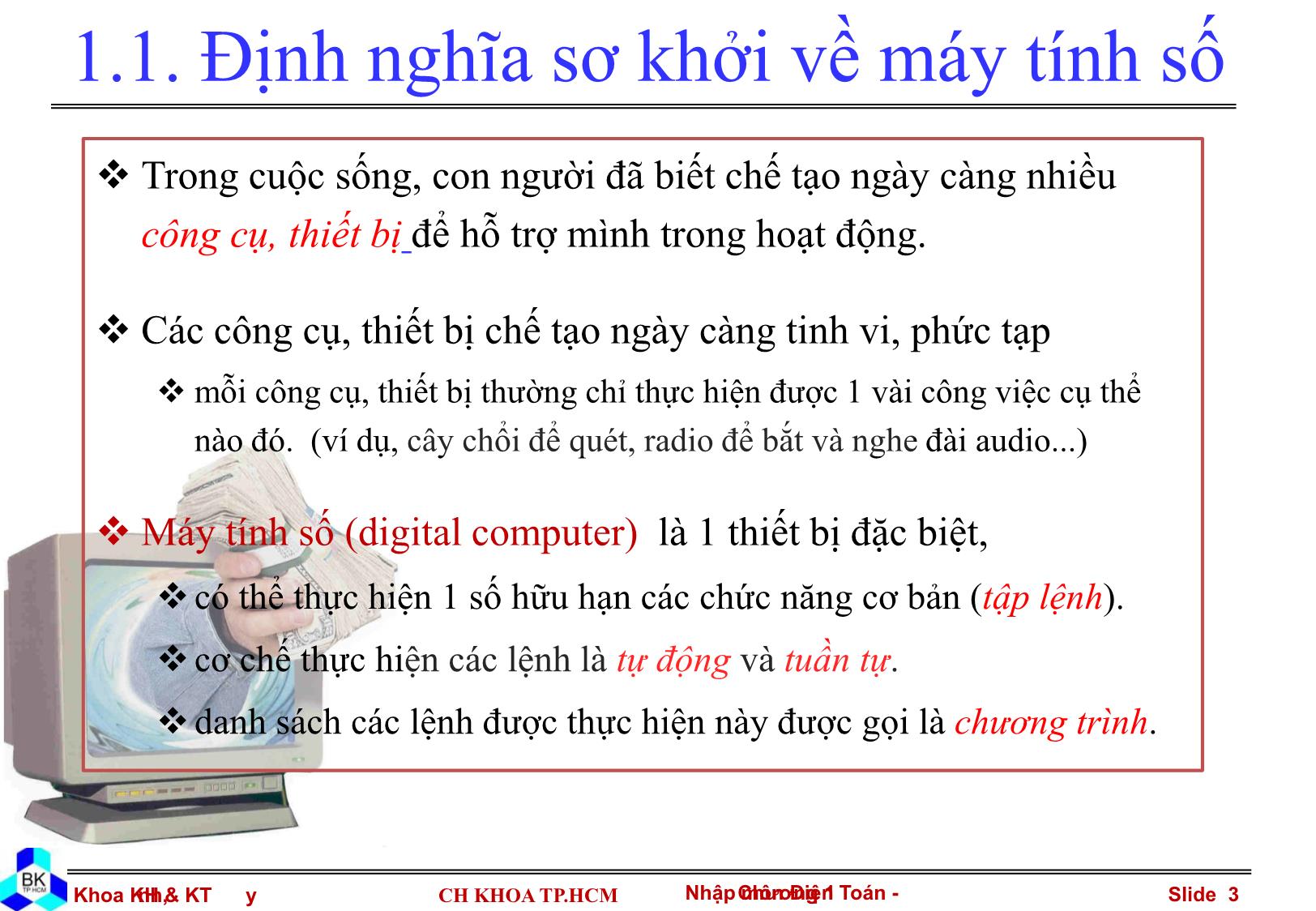 Bài giảng Nhập môn điện toán - Chương I: Khái niệm cơ bản trang 3