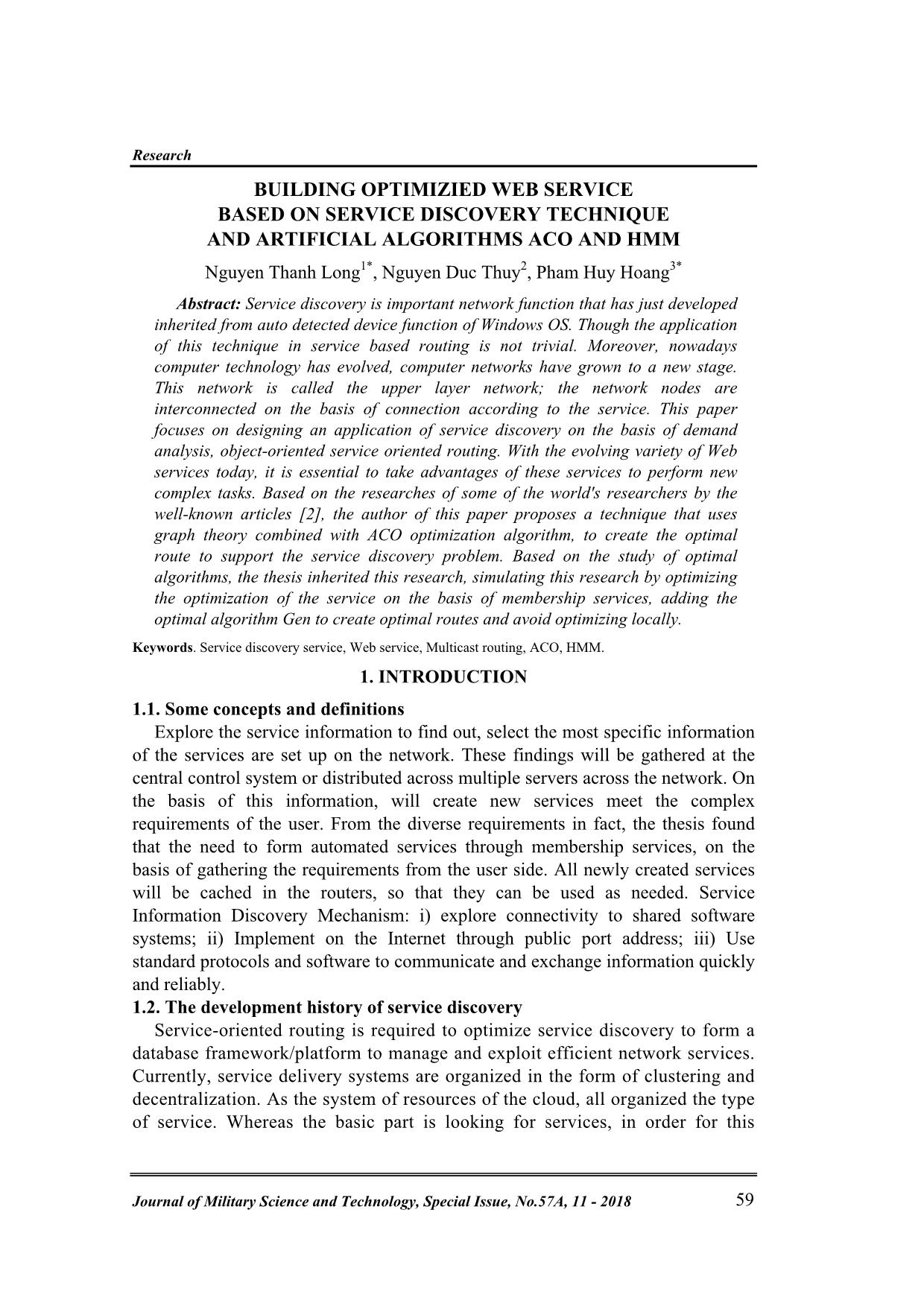 Building optimizied web service based on service discovery technique and artificial algorithms aco and HMM trang 1