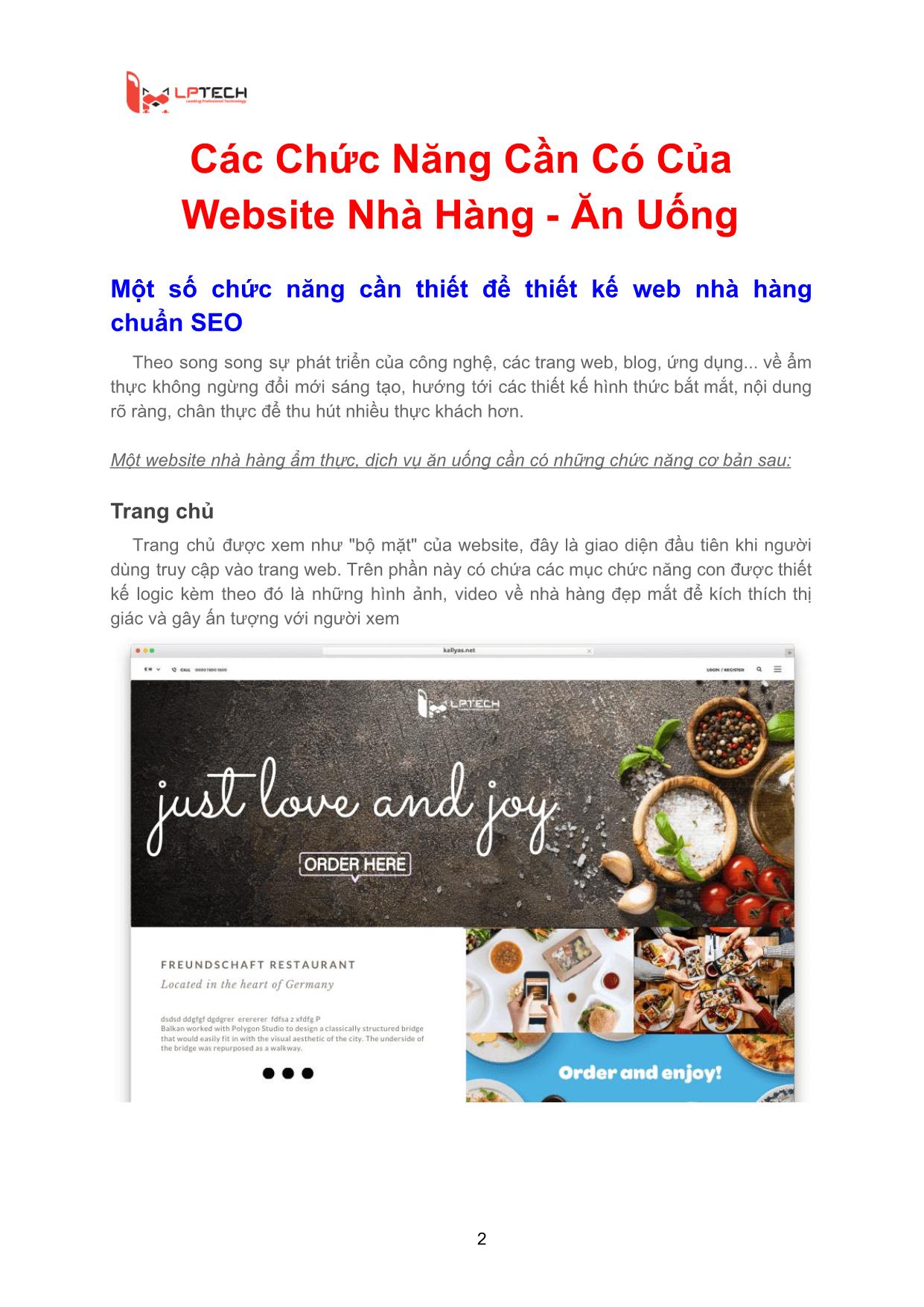 Các chức năng cần có của Website nhà hàng - ăn uống trang 2