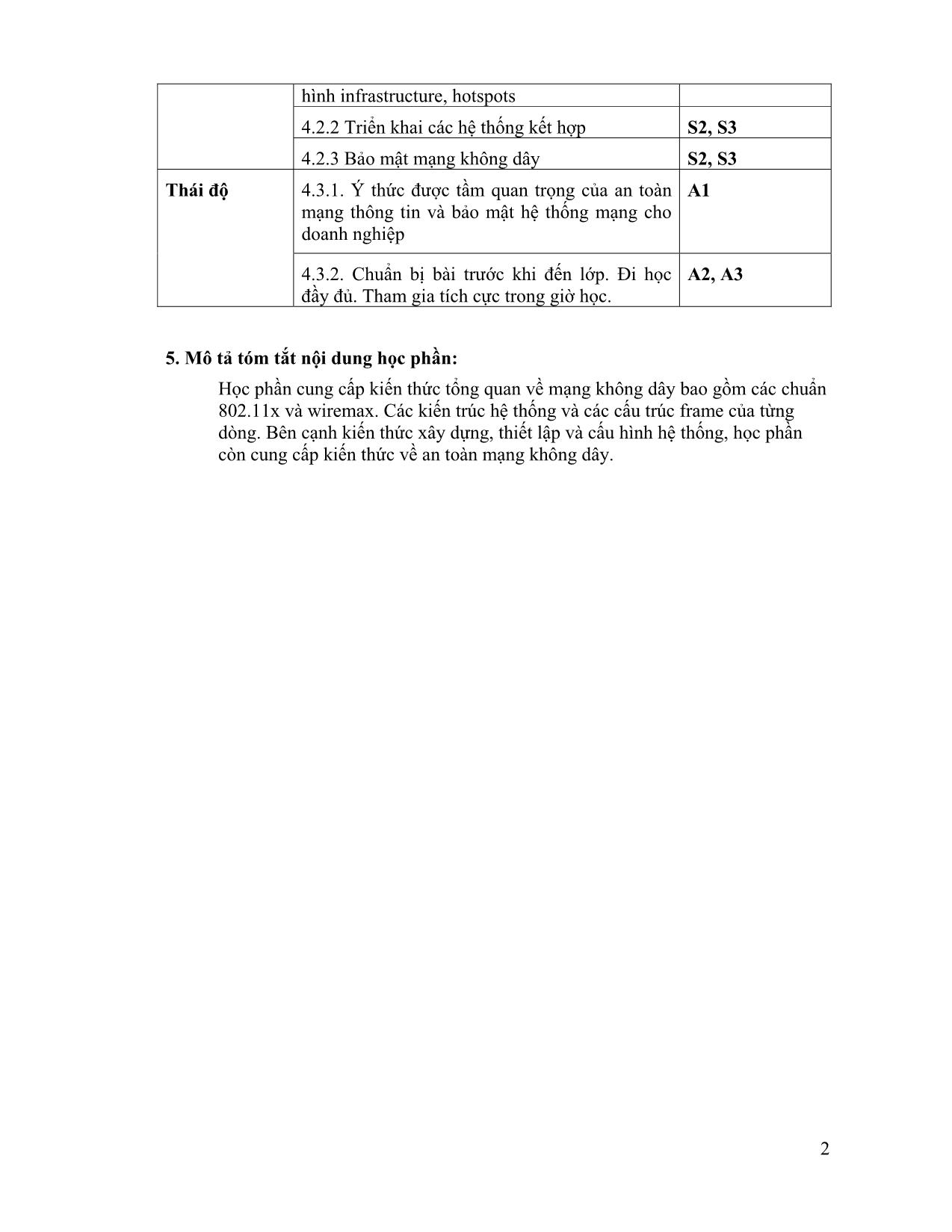 Đề cương chi tiết học phần Mạng không dây (Wireless Networking) trang 2