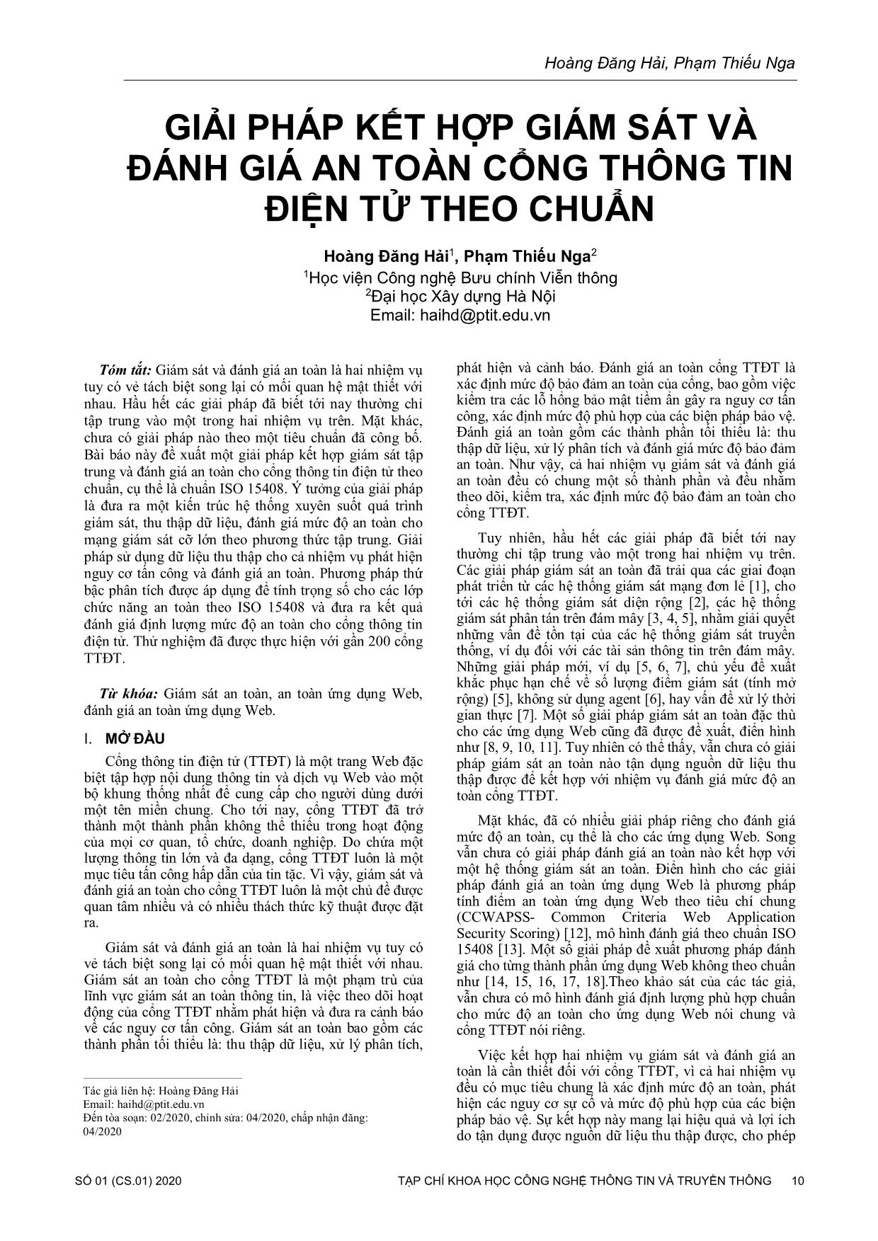 Giải pháp kết hợp giám sát và đánh giá an toàn cổng thông tin điện tử theo chuẩn trang 1