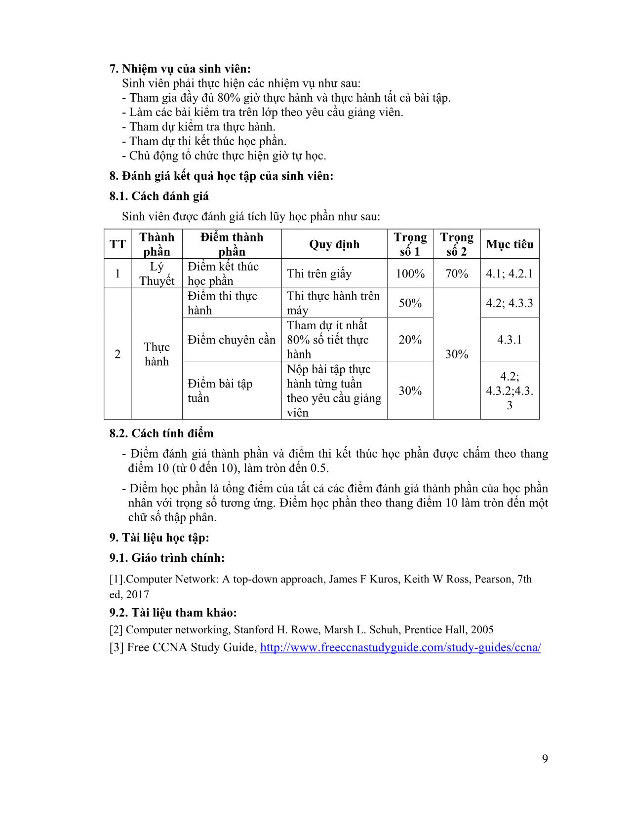 Đề cương chi tiết học phần Mạng máy tính (Computer Network) trang 9