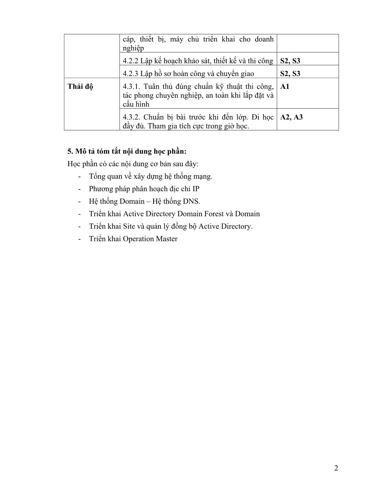 Đề cương chi tiết học phần Thiết kế hệ thống mạng (Network Design) trang 2