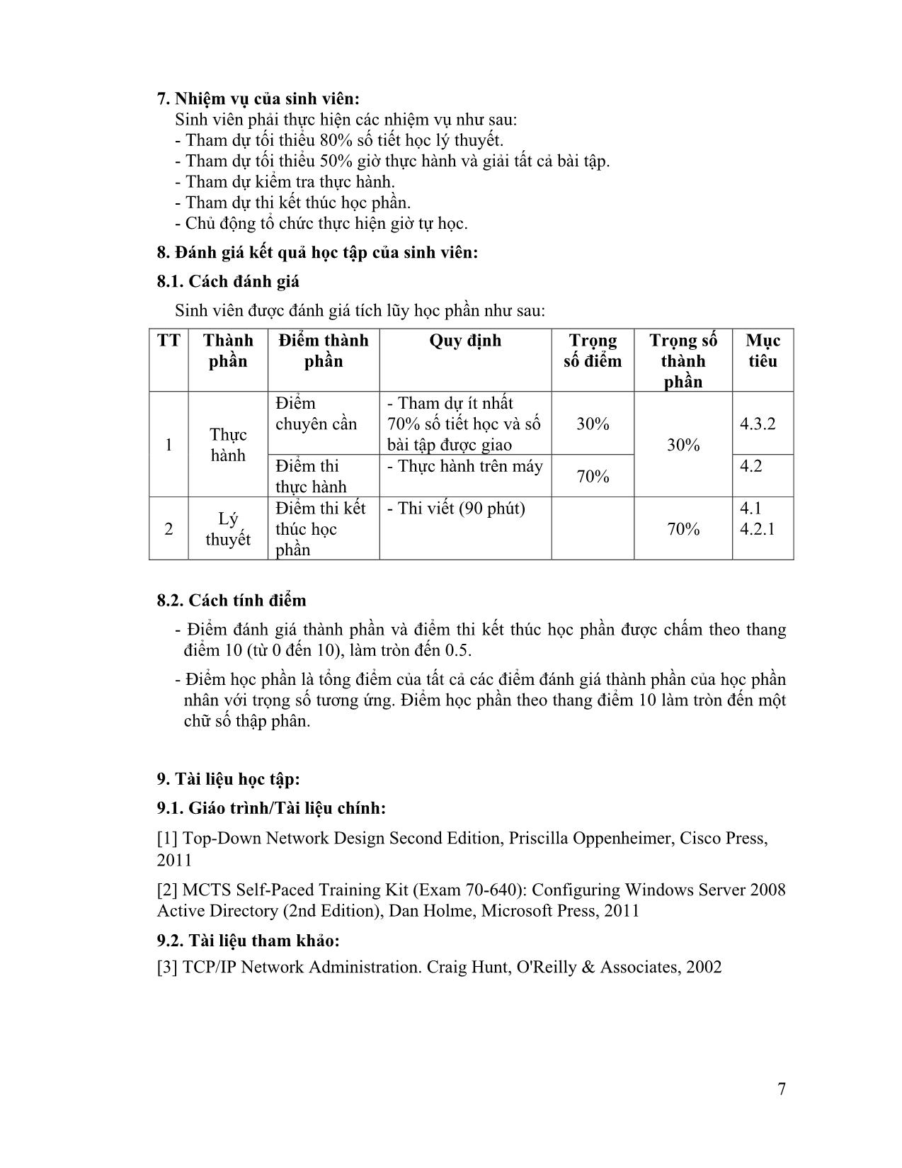 Đề cương chi tiết học phần Thiết kế hệ thống mạng (Network Design) trang 7