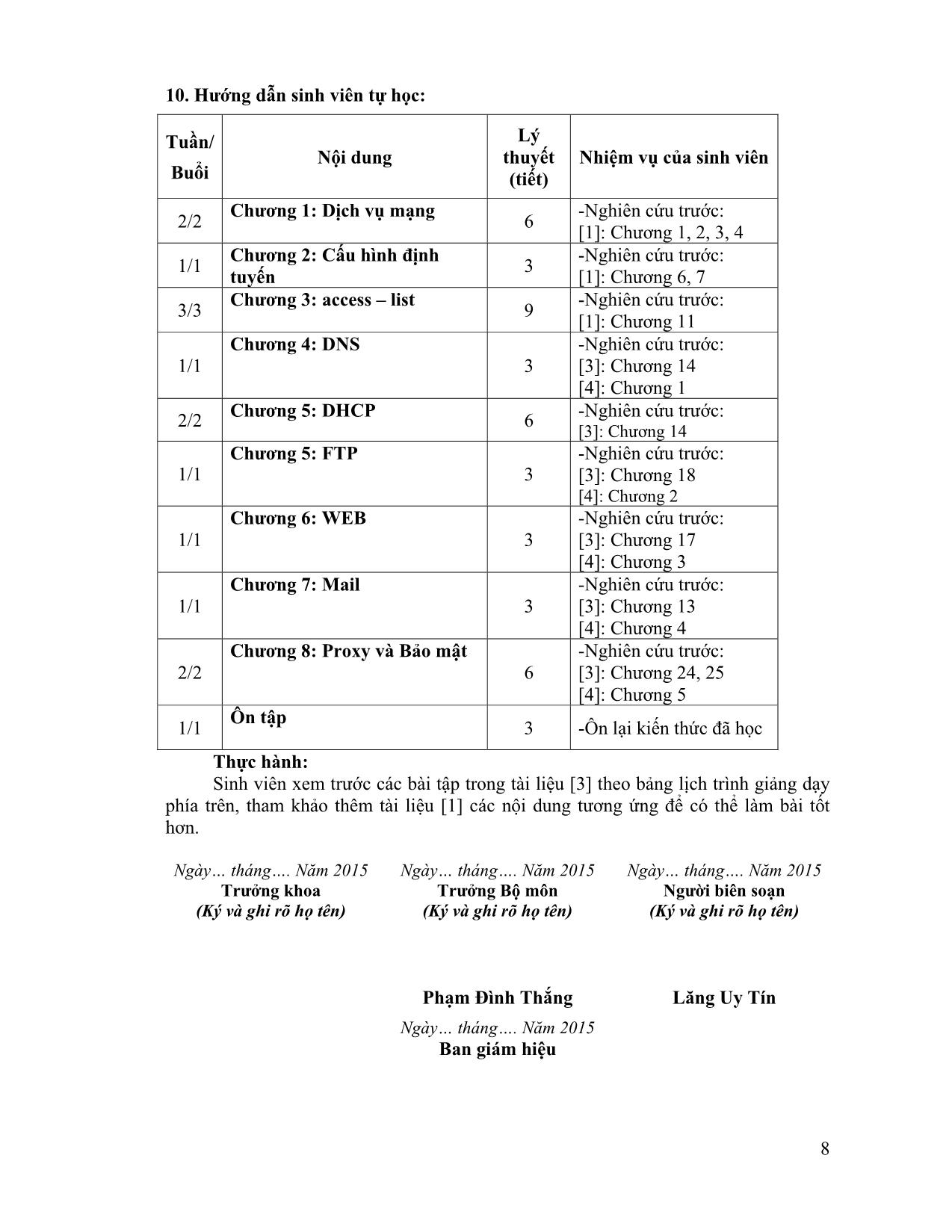 Đề cương chi tiết học phần Tổ chức và quản lý dịch vụ mạng (Network service installing and management) trang 8