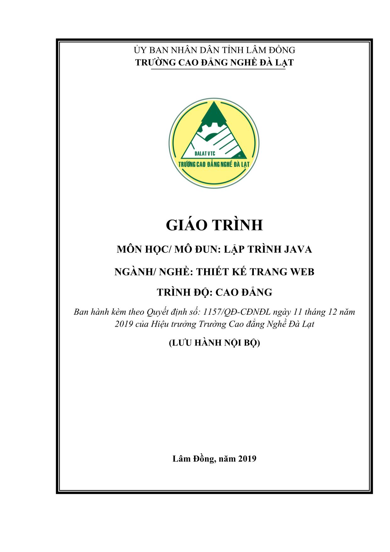 Giáo trình Mô đun Lập trình java - Thiết kế trang Web trang 1