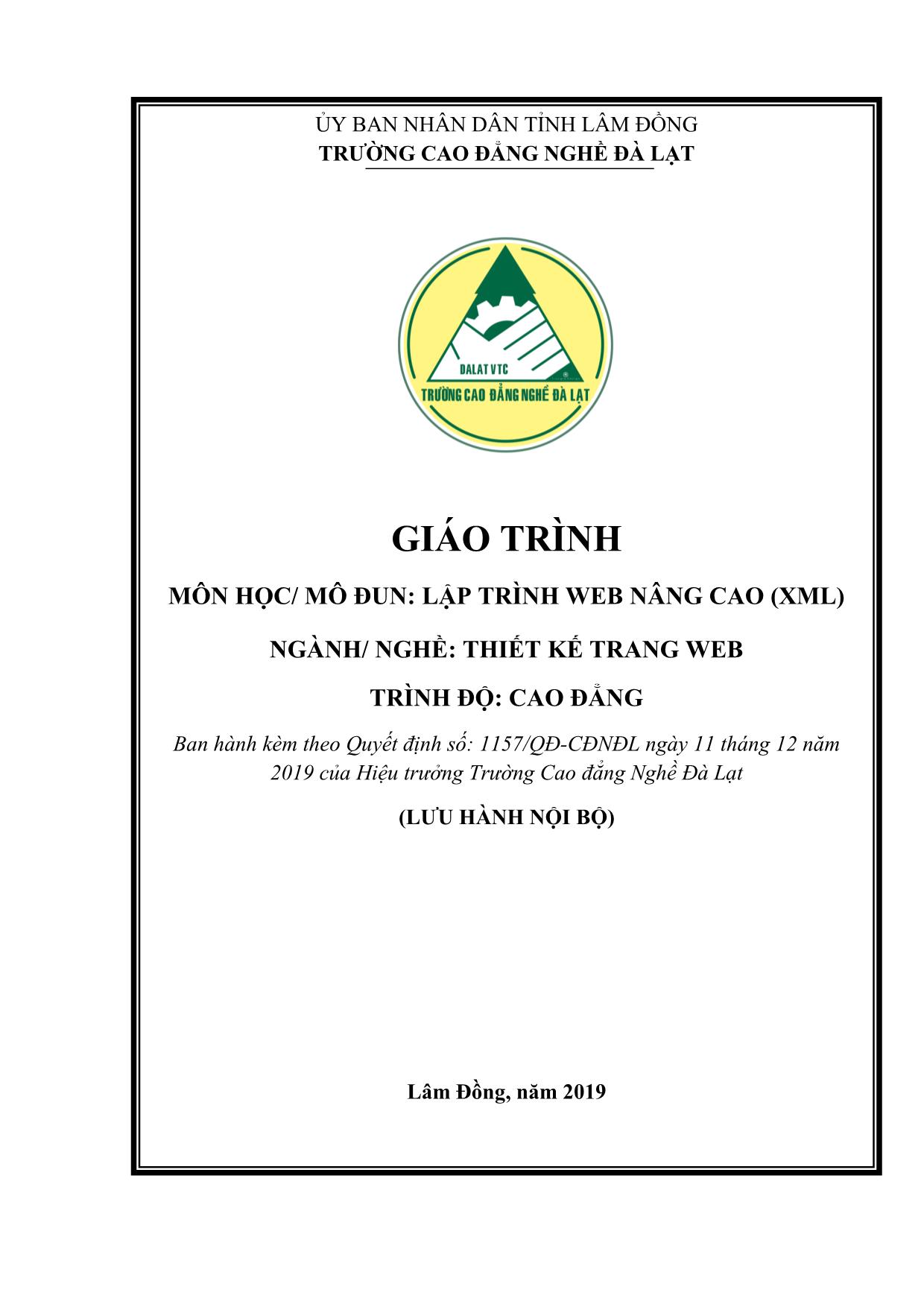 Giáo trình Mô đun Lập trình Web nâng cao (XML) - Thiết kế trang Web trang 1