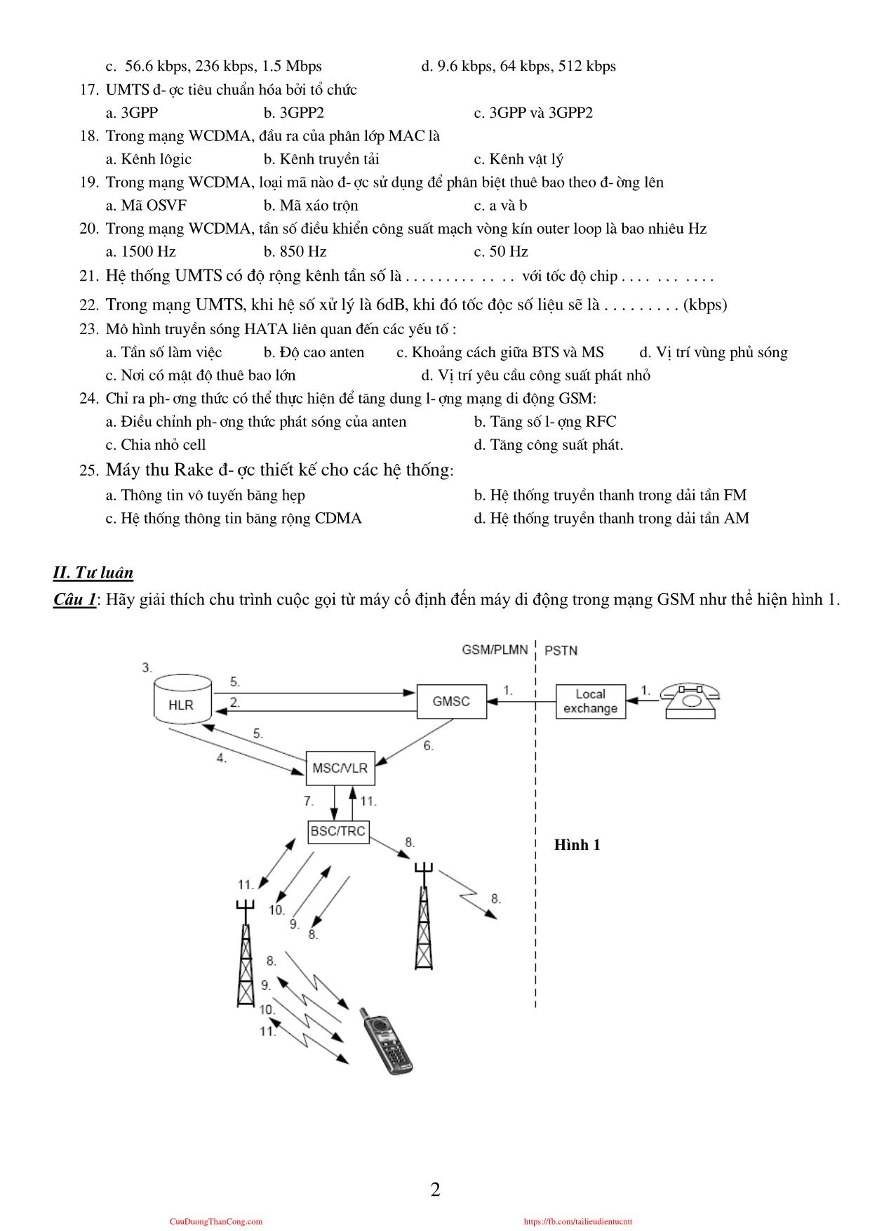 Đề thi môn Thông tin di động - Đề số 1 - Năm học 2010-2011 - Đại học Bách khoa Hà Nội trang 2