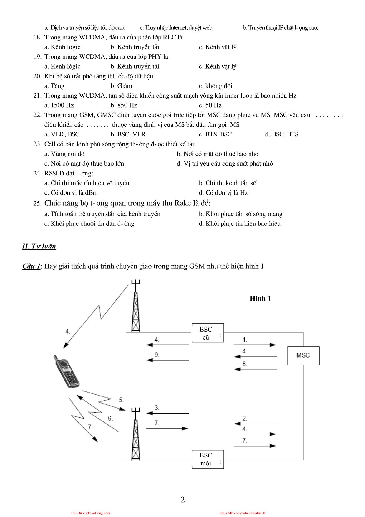 Đề thi môn Thông tin di động - Đề số 2 - Năm học 2010-2011 - Đại học Bách khoa Hà Nội trang 2