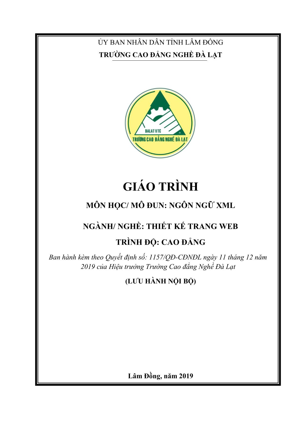 Giáo trình Mô đun Ngôn ngữ XML - Thiết kế trang Web trang 1