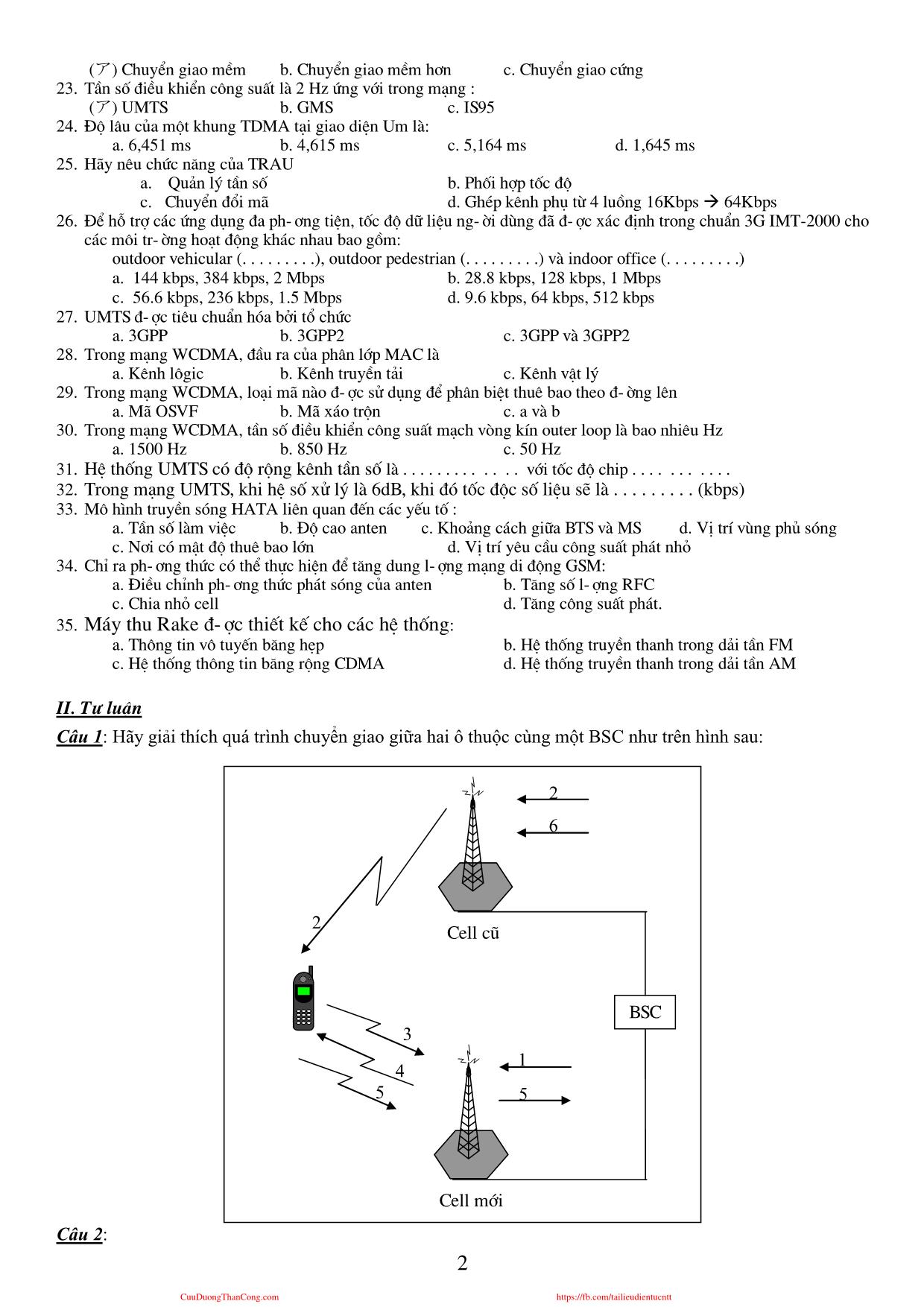 Đề thi môn Thông tin di động - Đề số 1 - Năm học 2011-2012 - Đại học Bách khoa Hà Nội trang 2